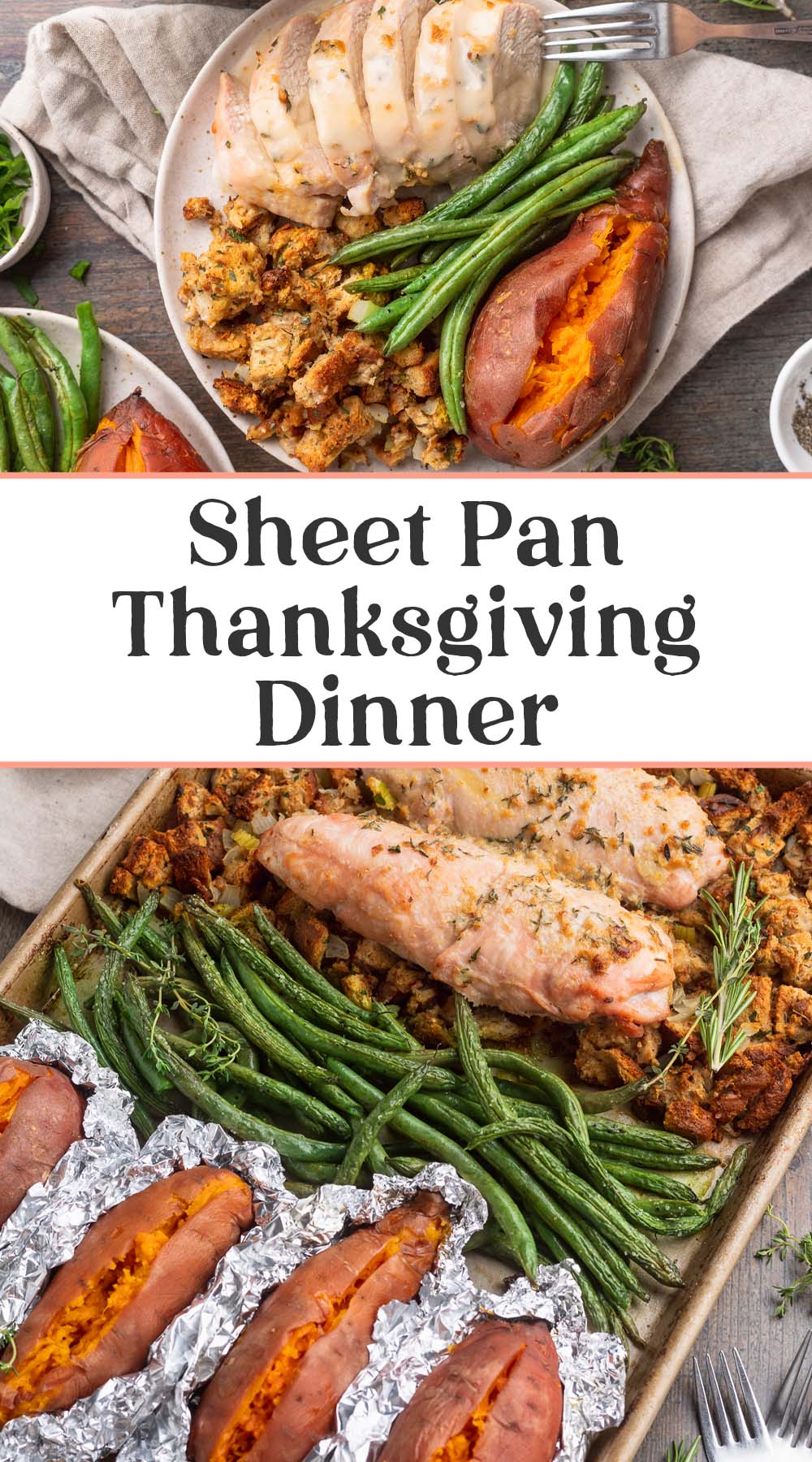 Pin graphic for one-pan holiday meal.