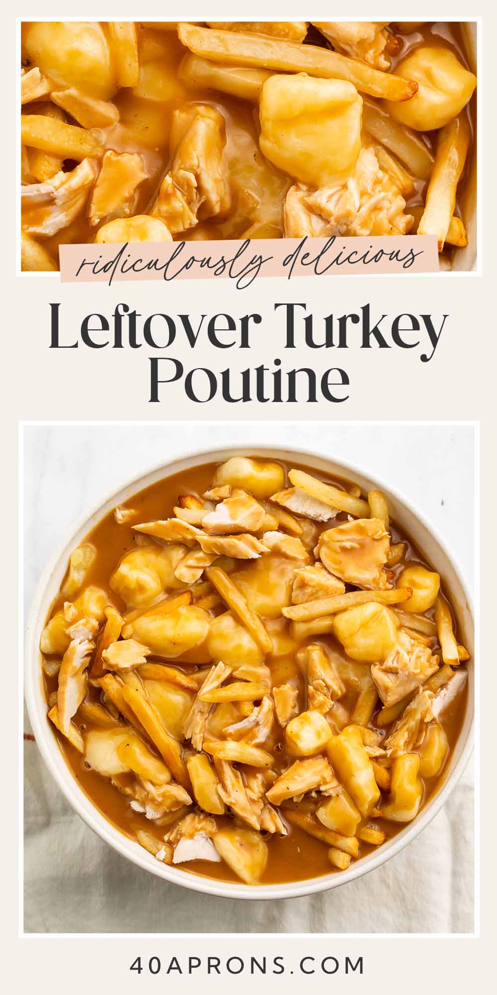 Pin graphic for leftover turkey poutine.