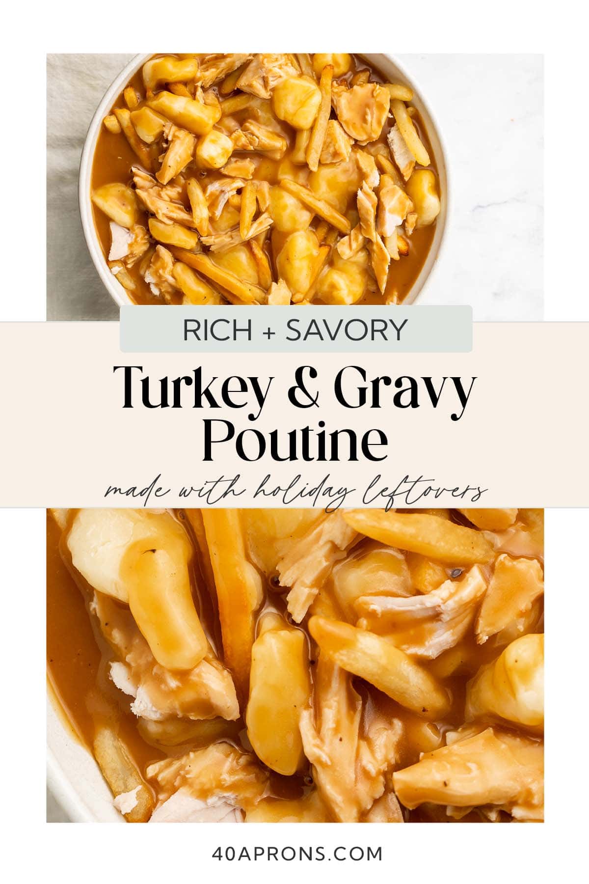 Pin graphic for leftover turkey poutine.