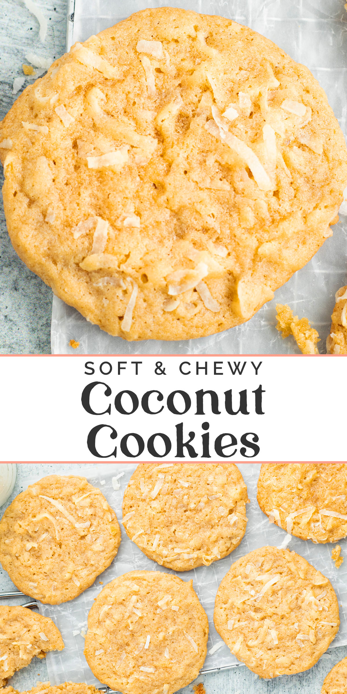 Pin graphic for coconut cookies.