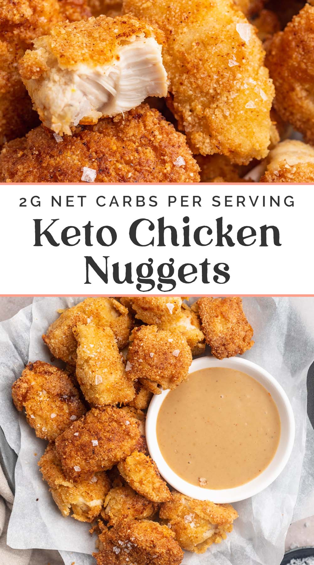 Pin graphic for keto chicken nuggets.