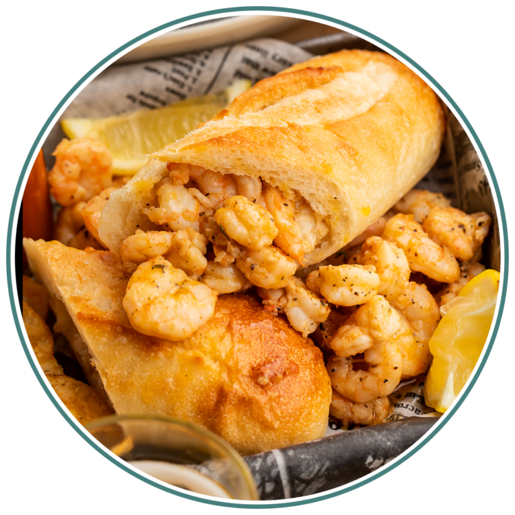 round outlined icon for New Orleans shrimp poboy.