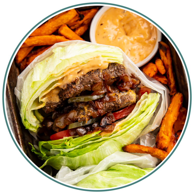 Round icon for Whole30 burger-joint burgers.