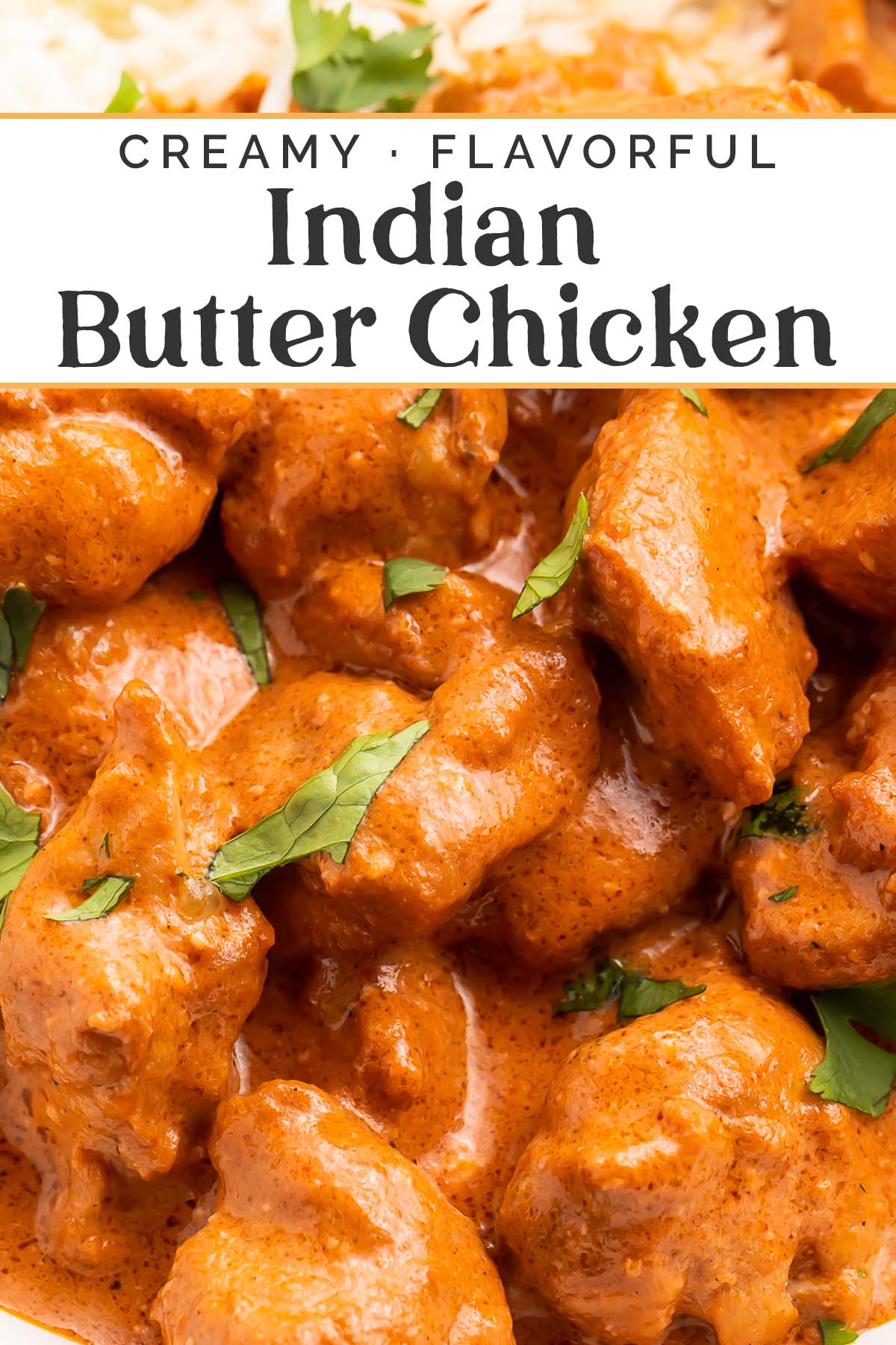 Pin graphic for butter chicken recipe.