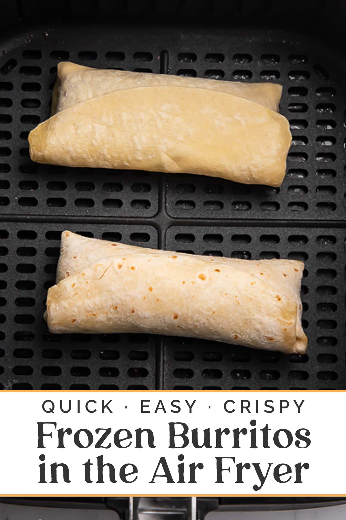 Pin graphic for frozen burritos in the air fryer.