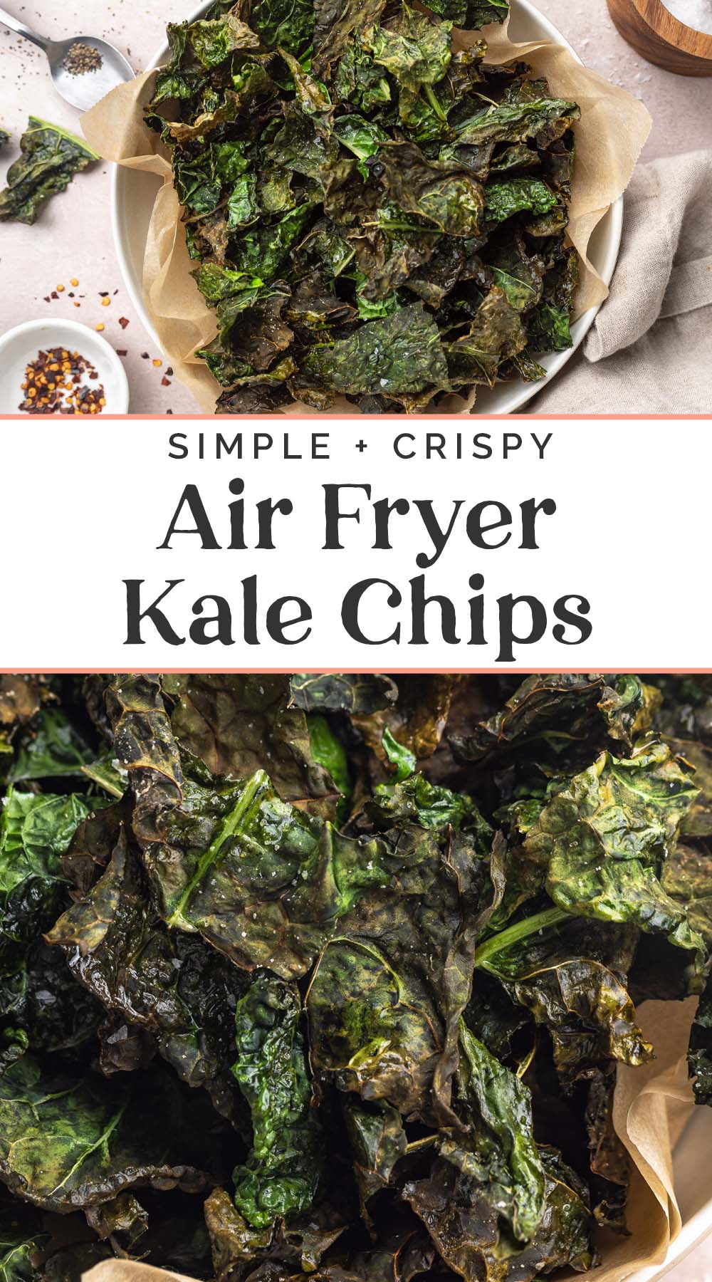 Pin graphic for air fryer kale chips.