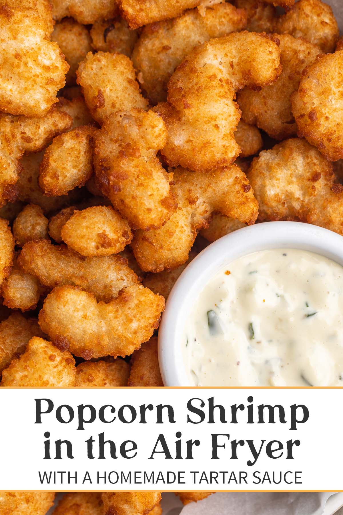Pin graphic for popcorn shrimp in the air fryer.