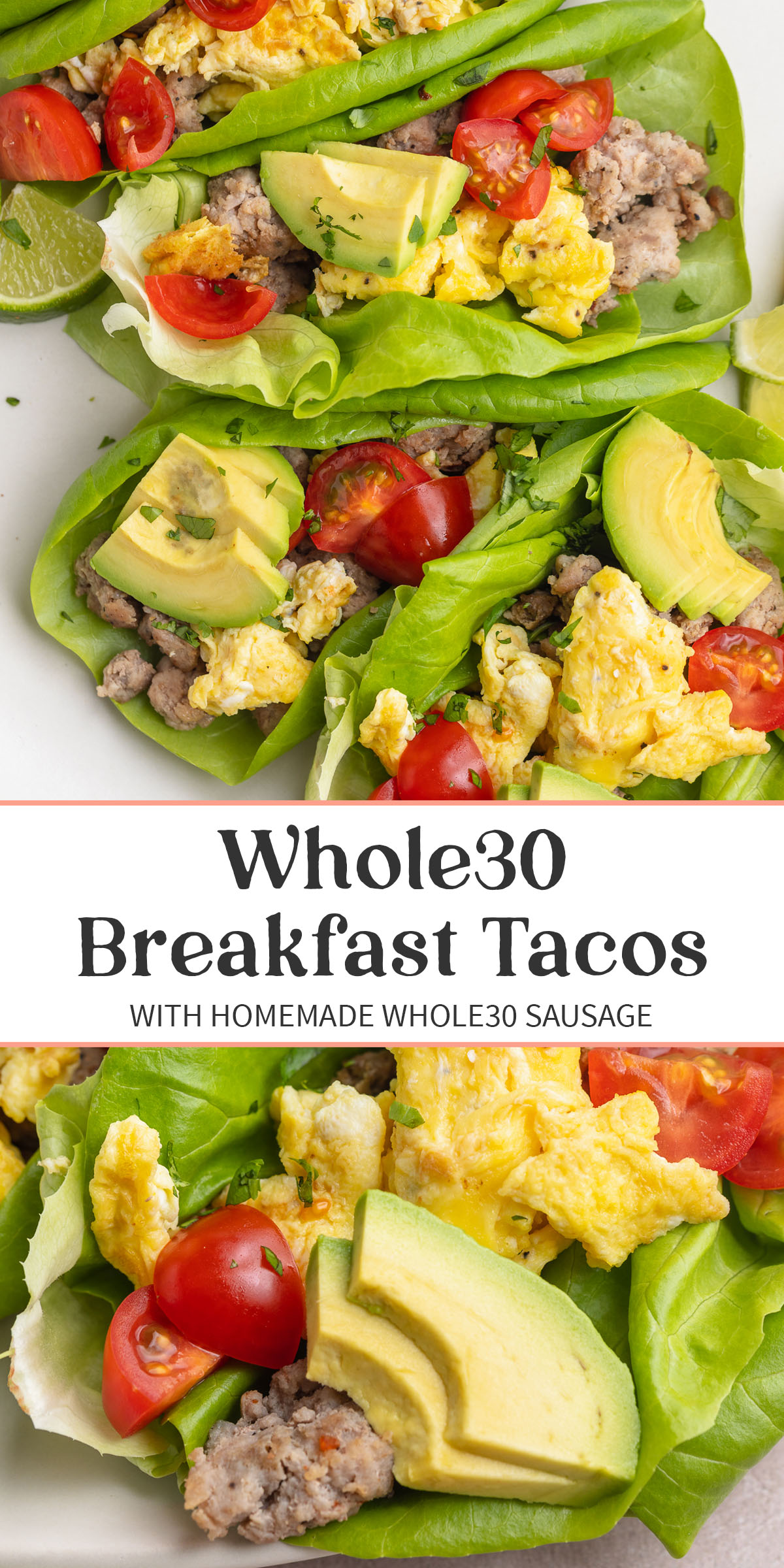 Pin graphic for Whole30 breakfast tacos.