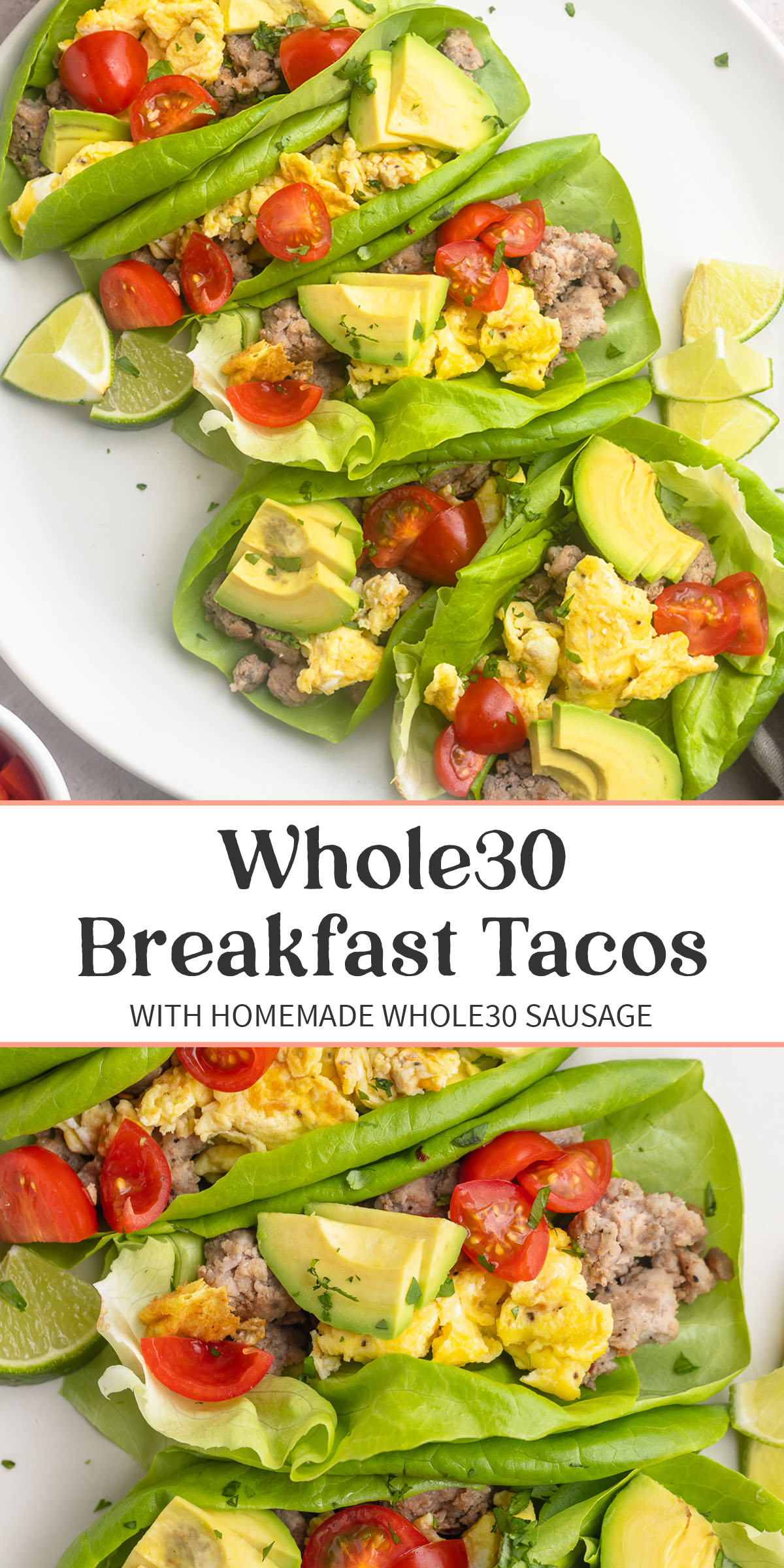 Pin graphic for Whole30 breakfast tacos.