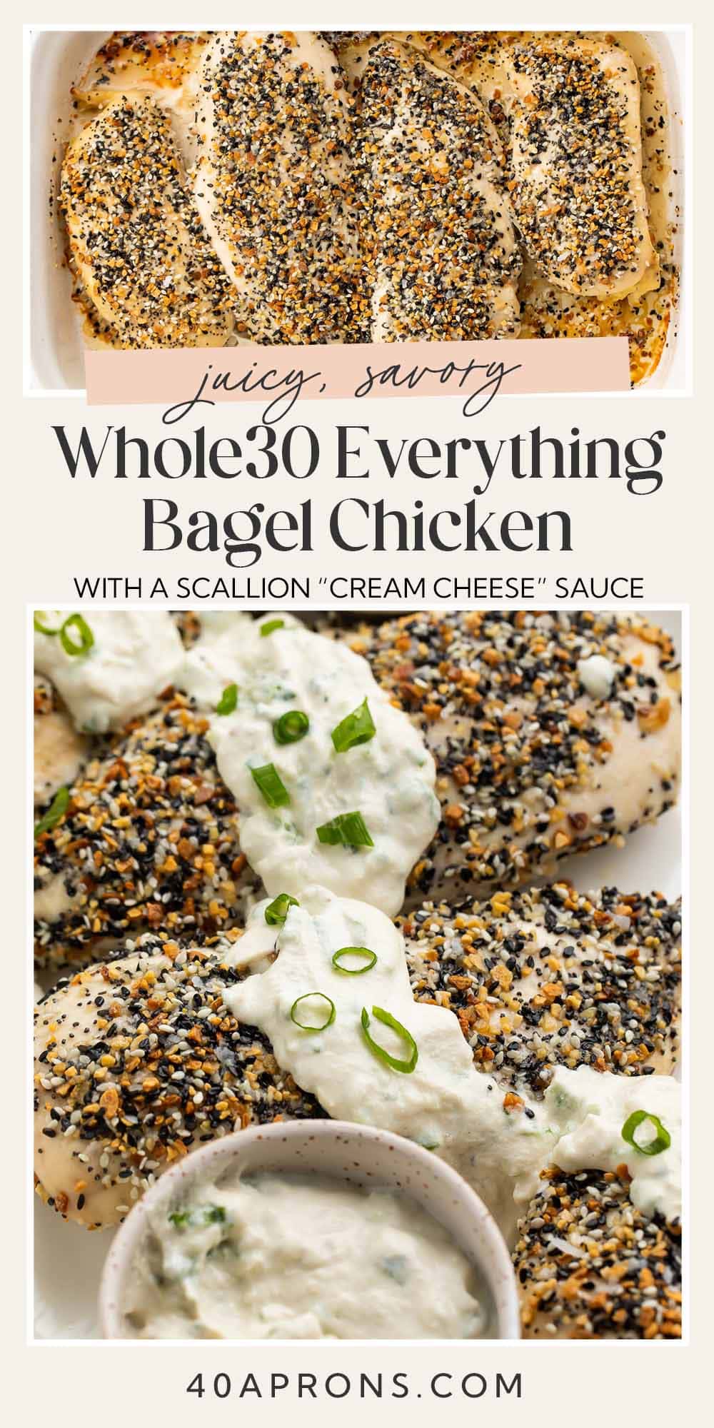 Pin graphic for Whole30 everything bagel chicken.