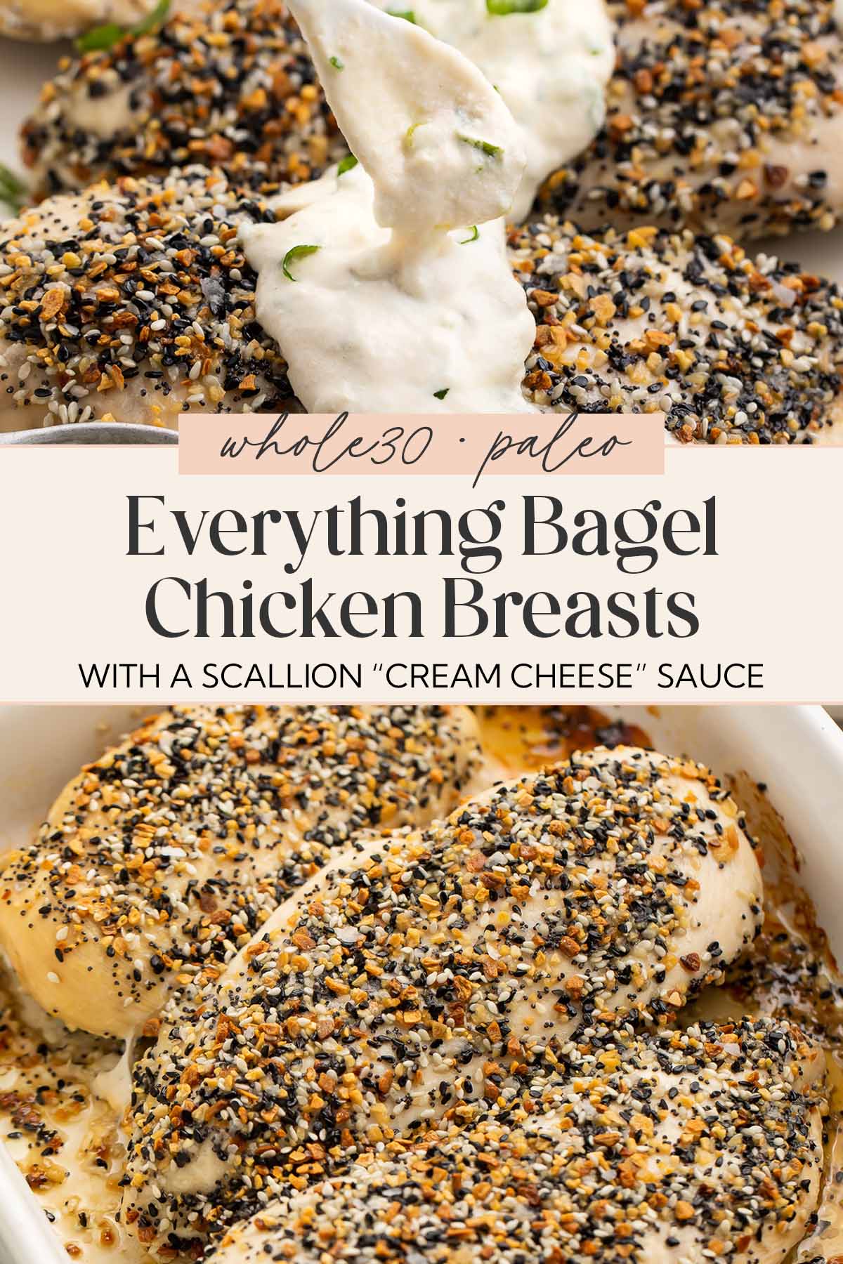 Pin graphic for Whole30 everything bagel chicken.