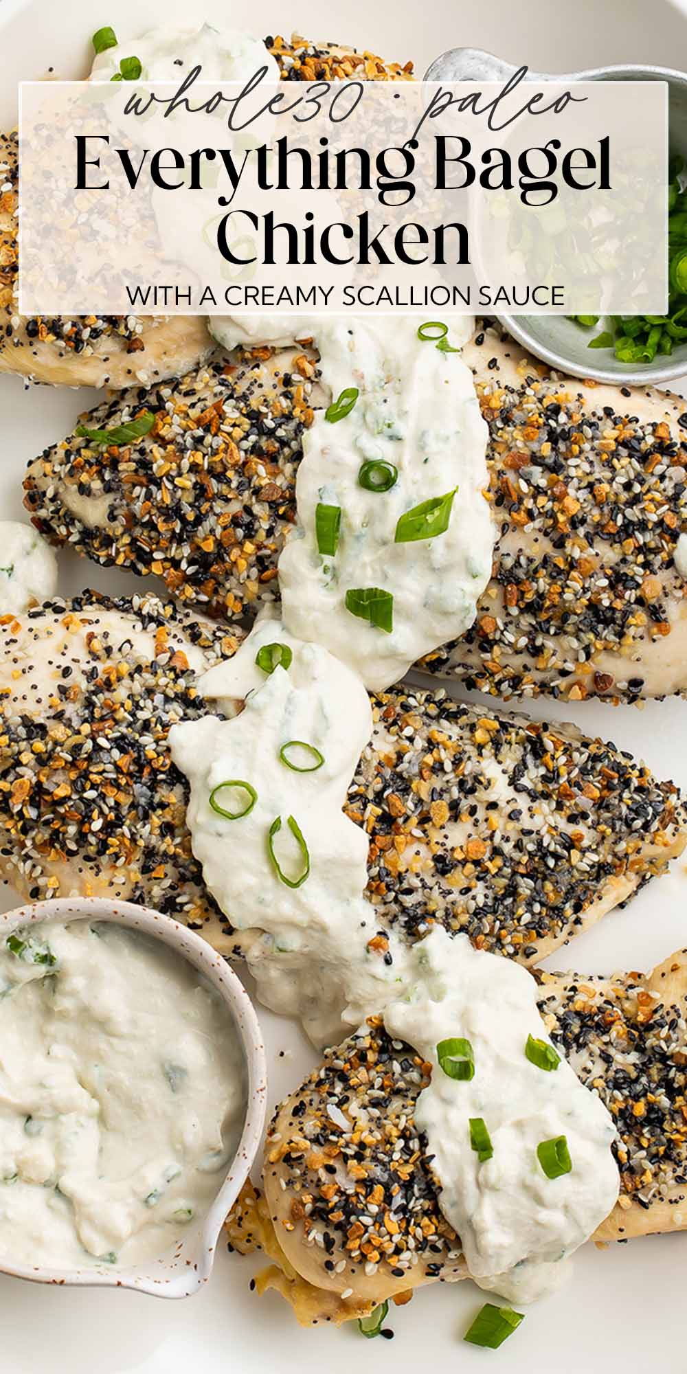 Pin graphic for Whole30 everything bagel chicken.