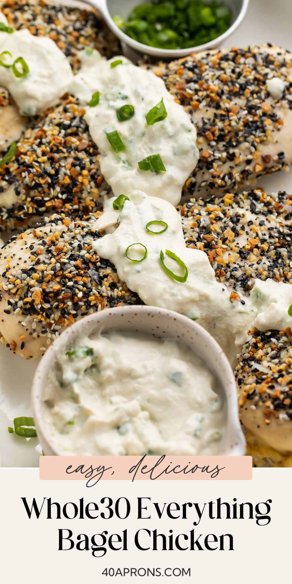 Pin graphic for Whole30 everything bagel chicken.