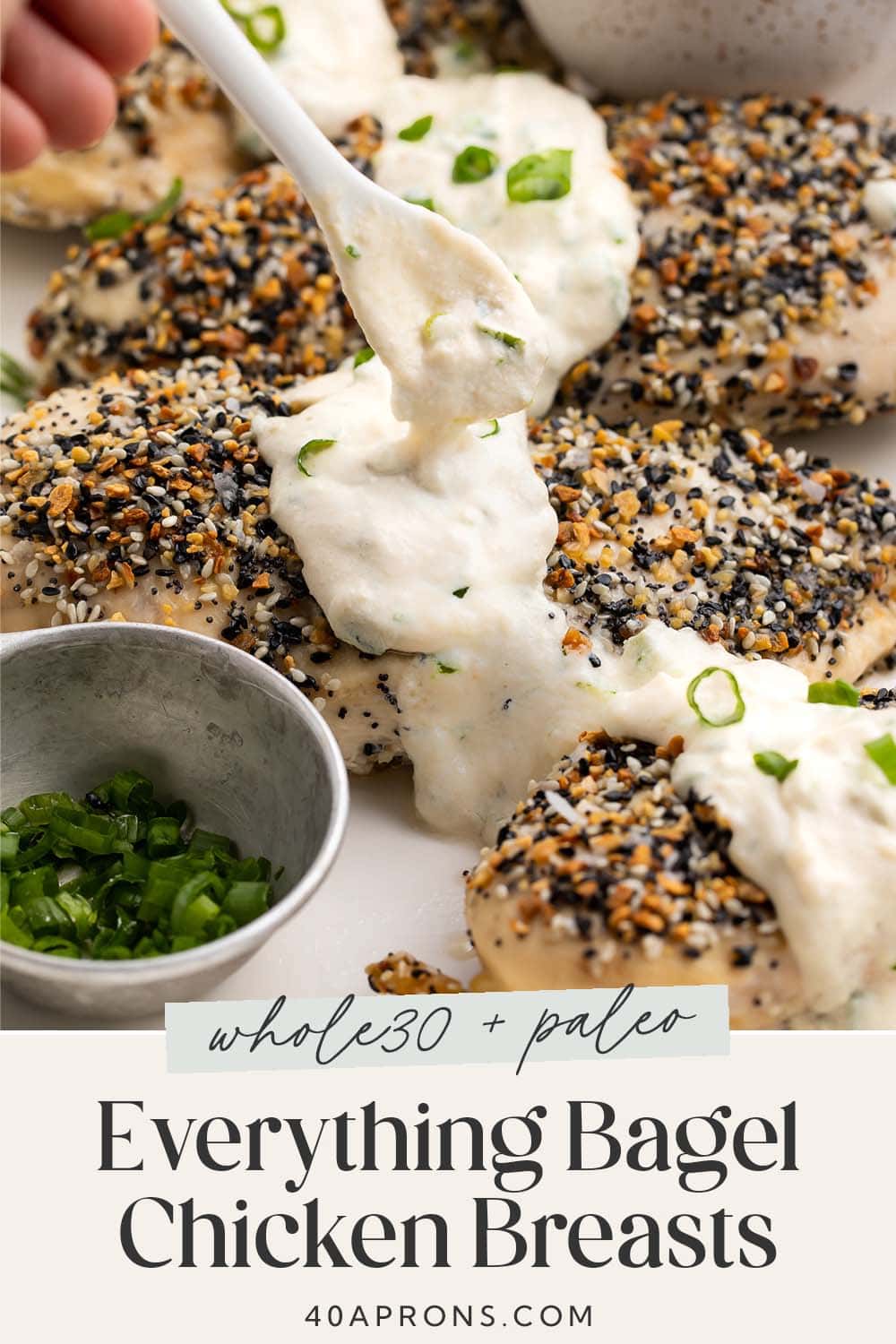 Pin graphic for Whole30 everything bagel chicken.