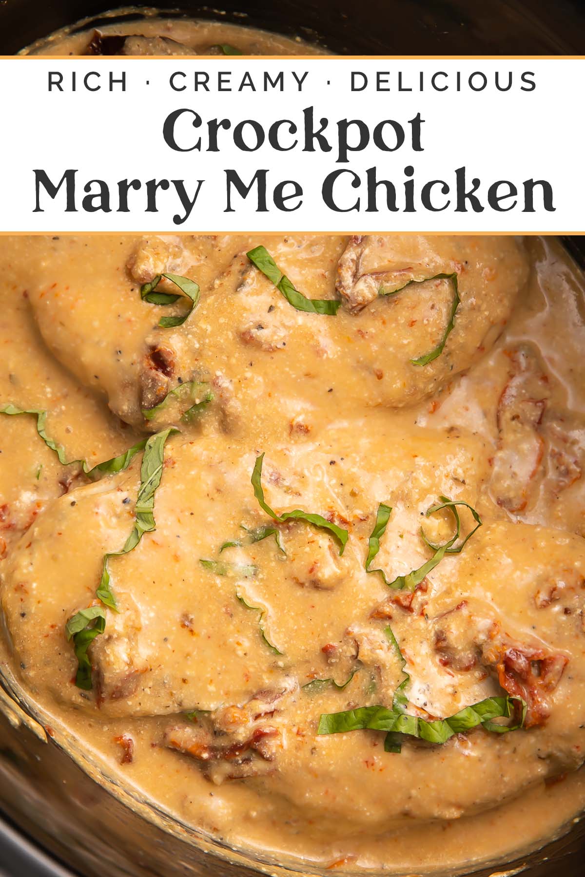 Pin graphic for Crockpot Marry Me Chicken.