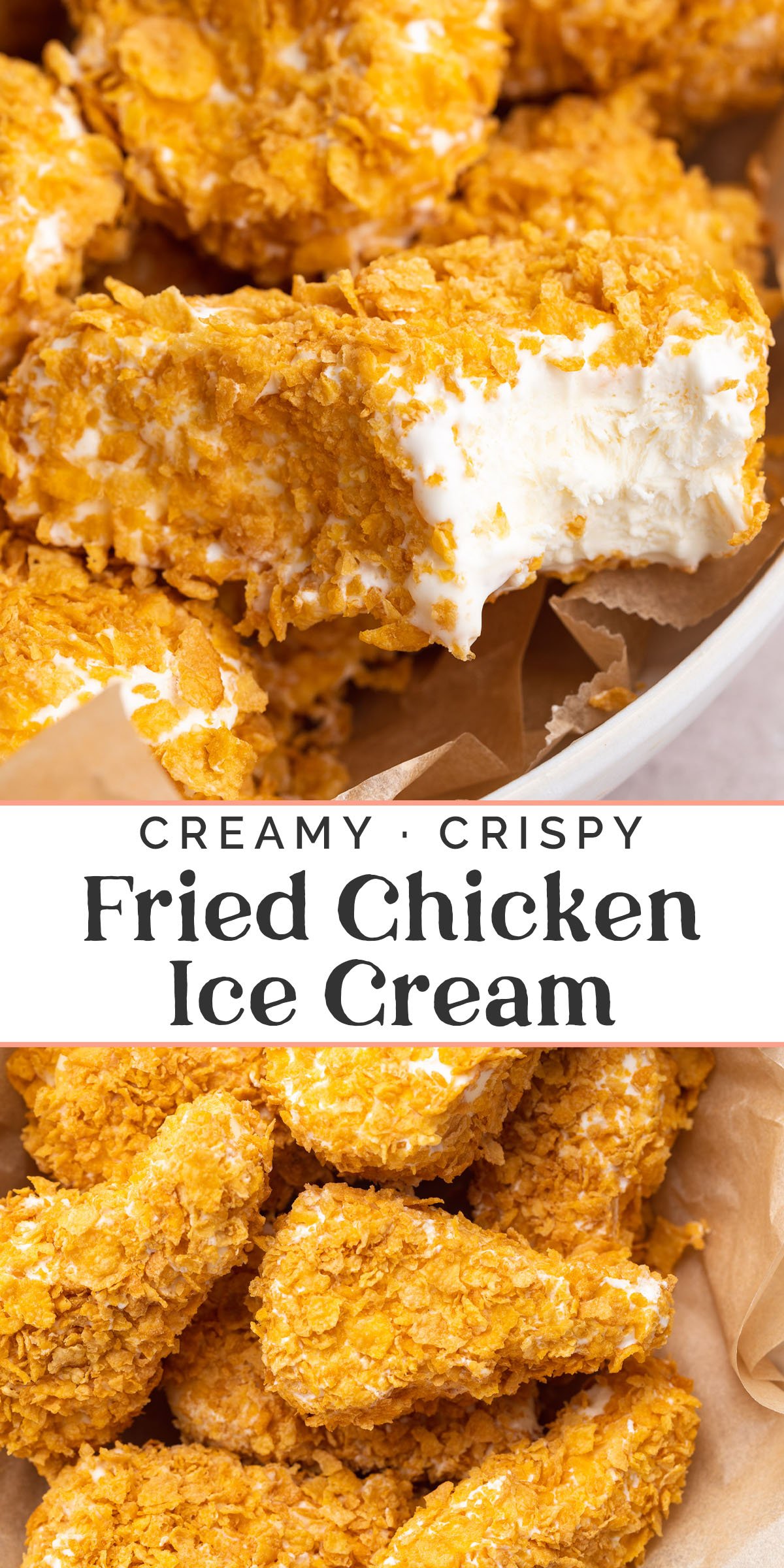 Pin graphic for fried chicken ice cream.