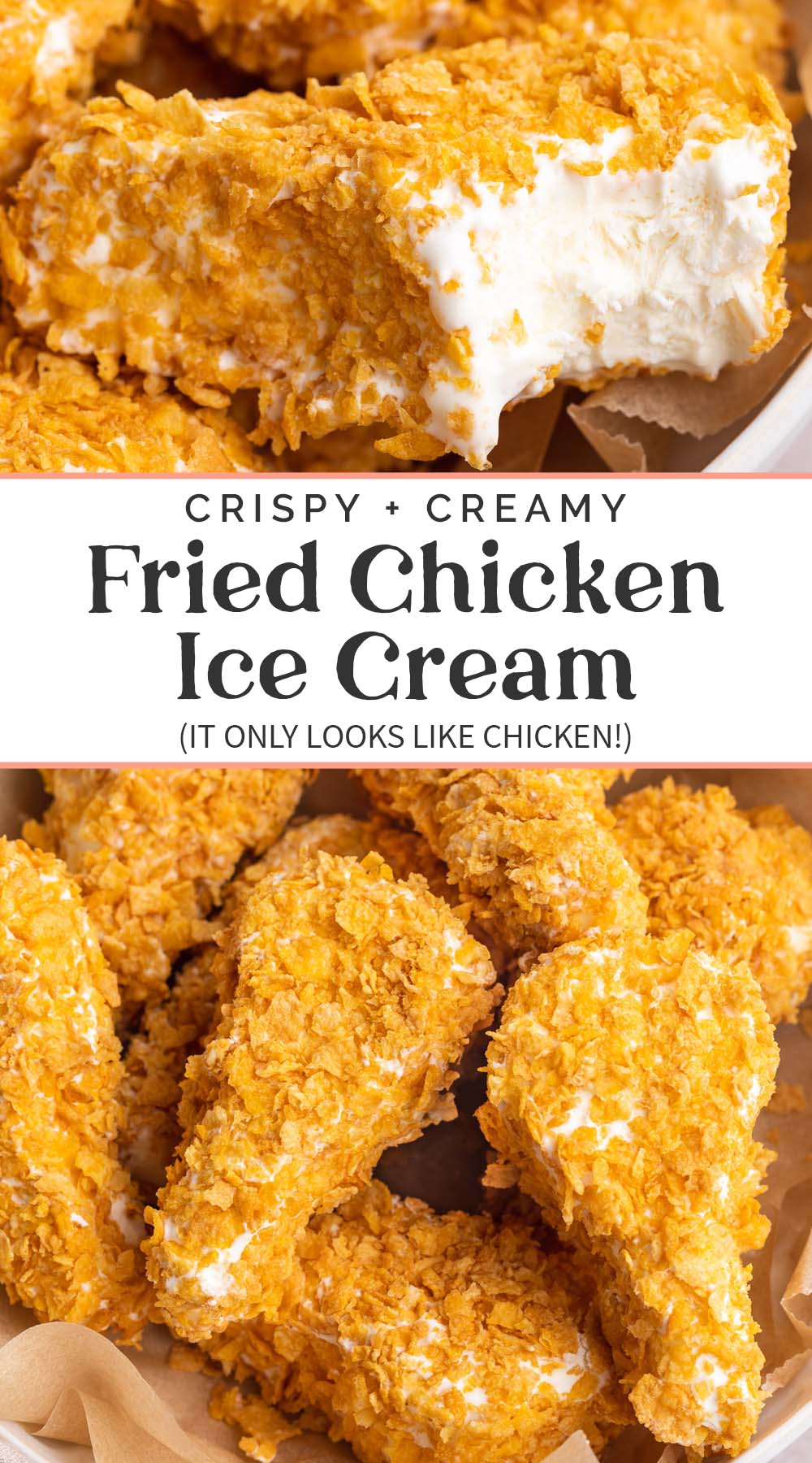 Pin graphic for fried chicken ice cream.