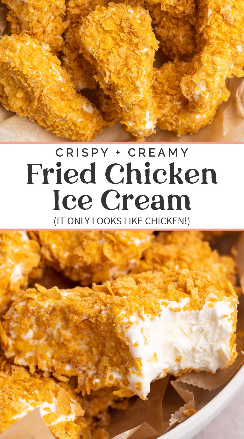 Pin graphic for fried chicken ice cream.