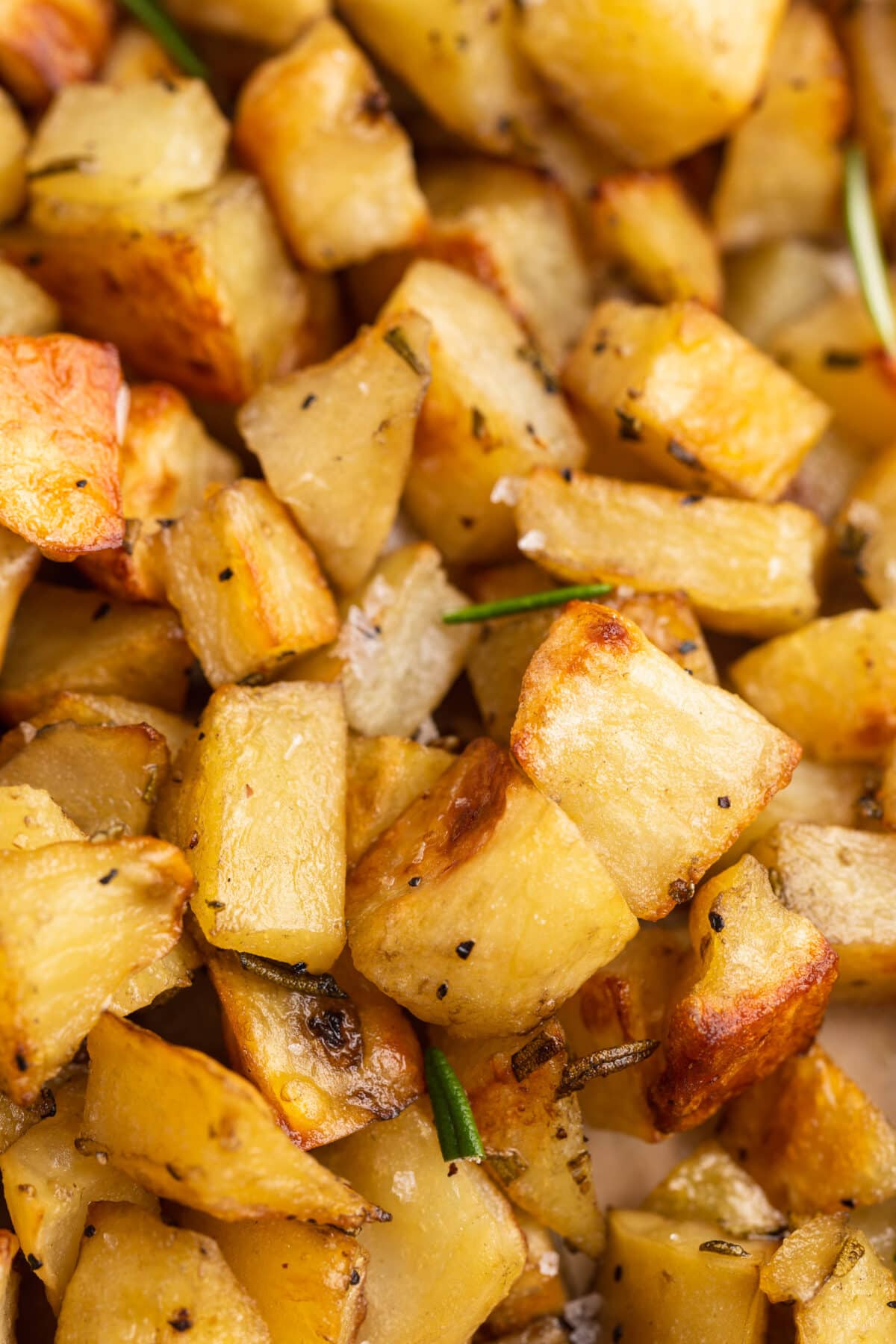 Close-up of diced potatoes.