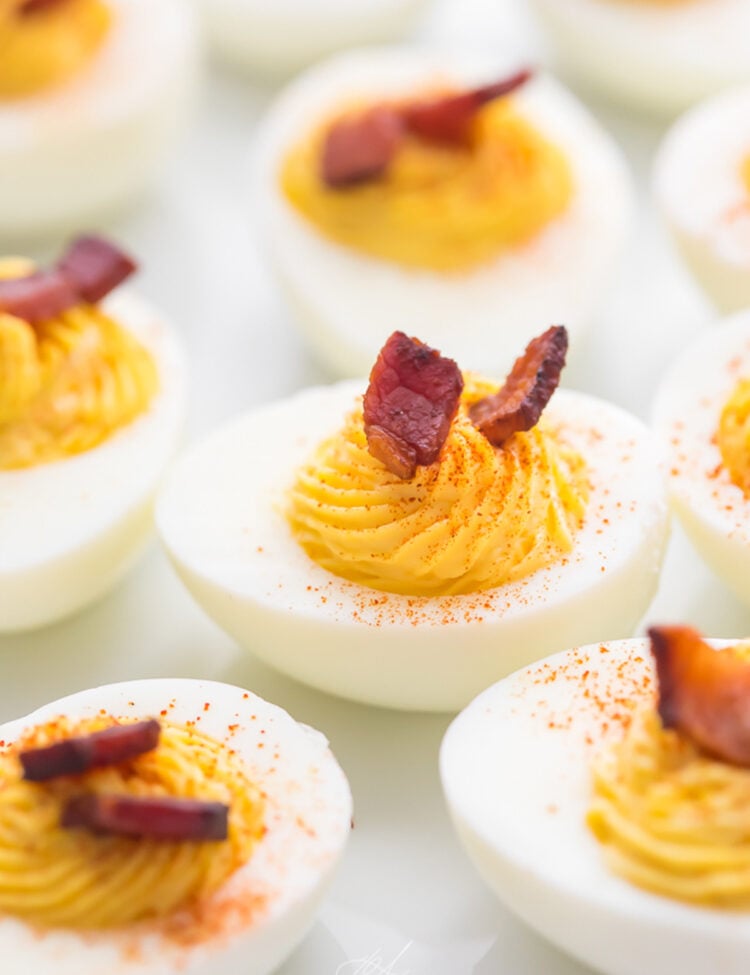 Perfect Whole30 deviled eggs with bacon