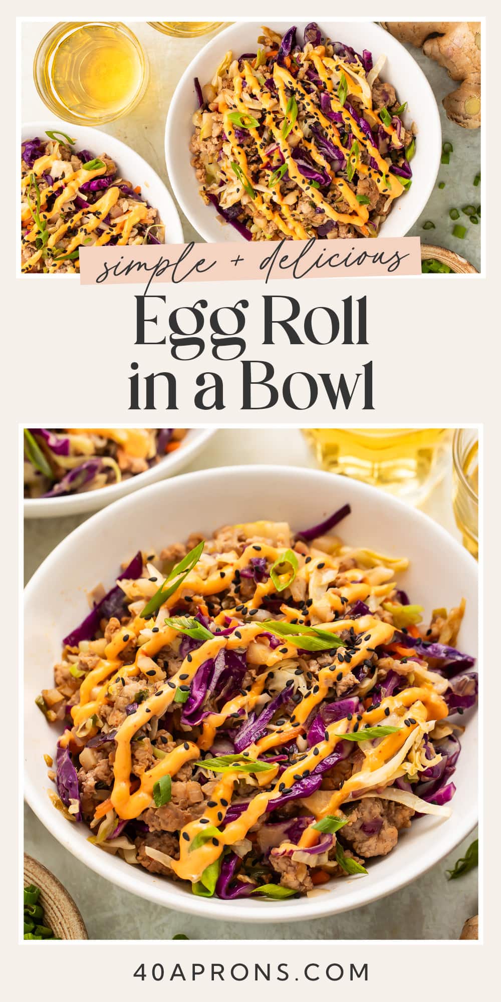 Pin graphic for egg roll in a bowl.