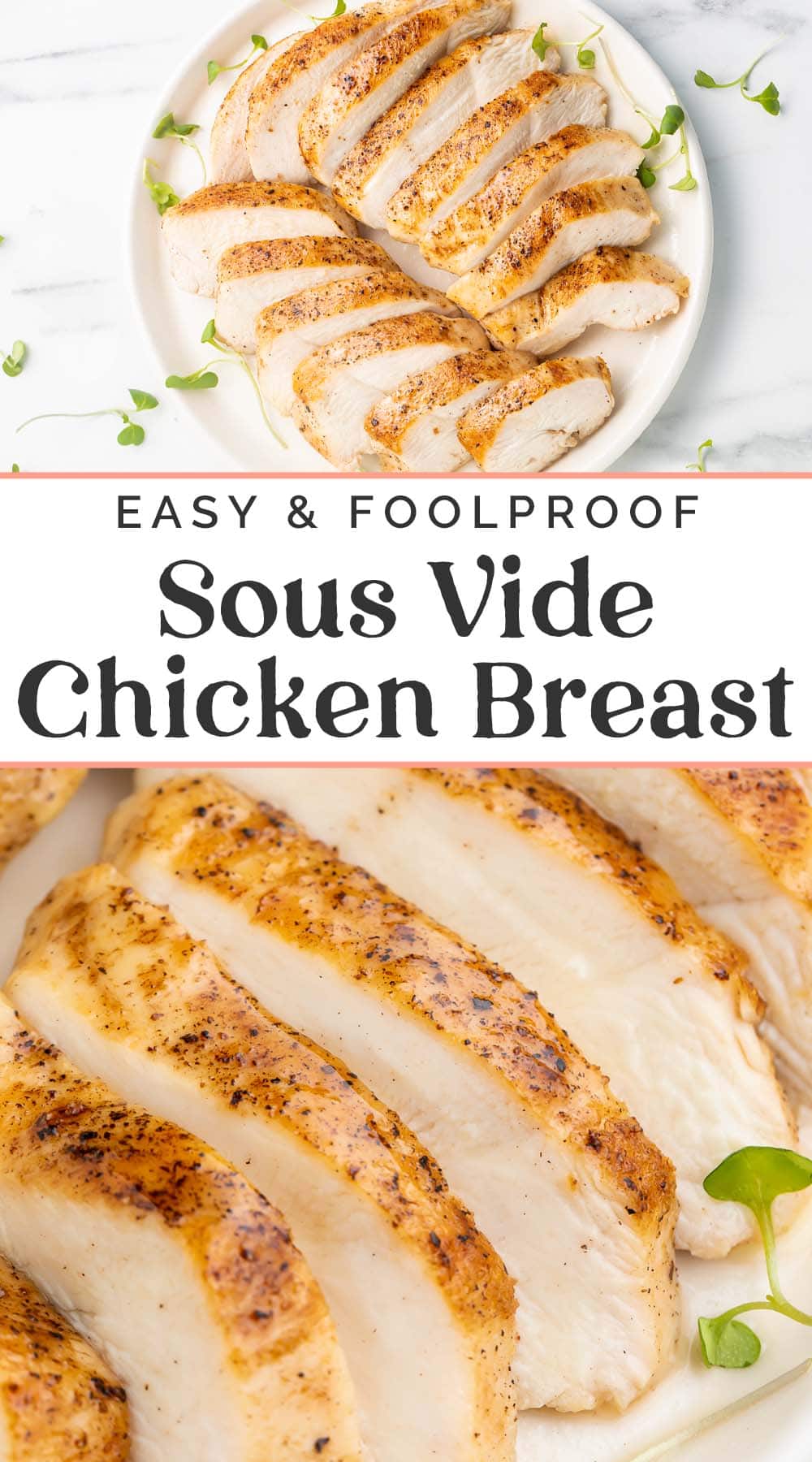 Pin graphic for sous vide chicken breast.