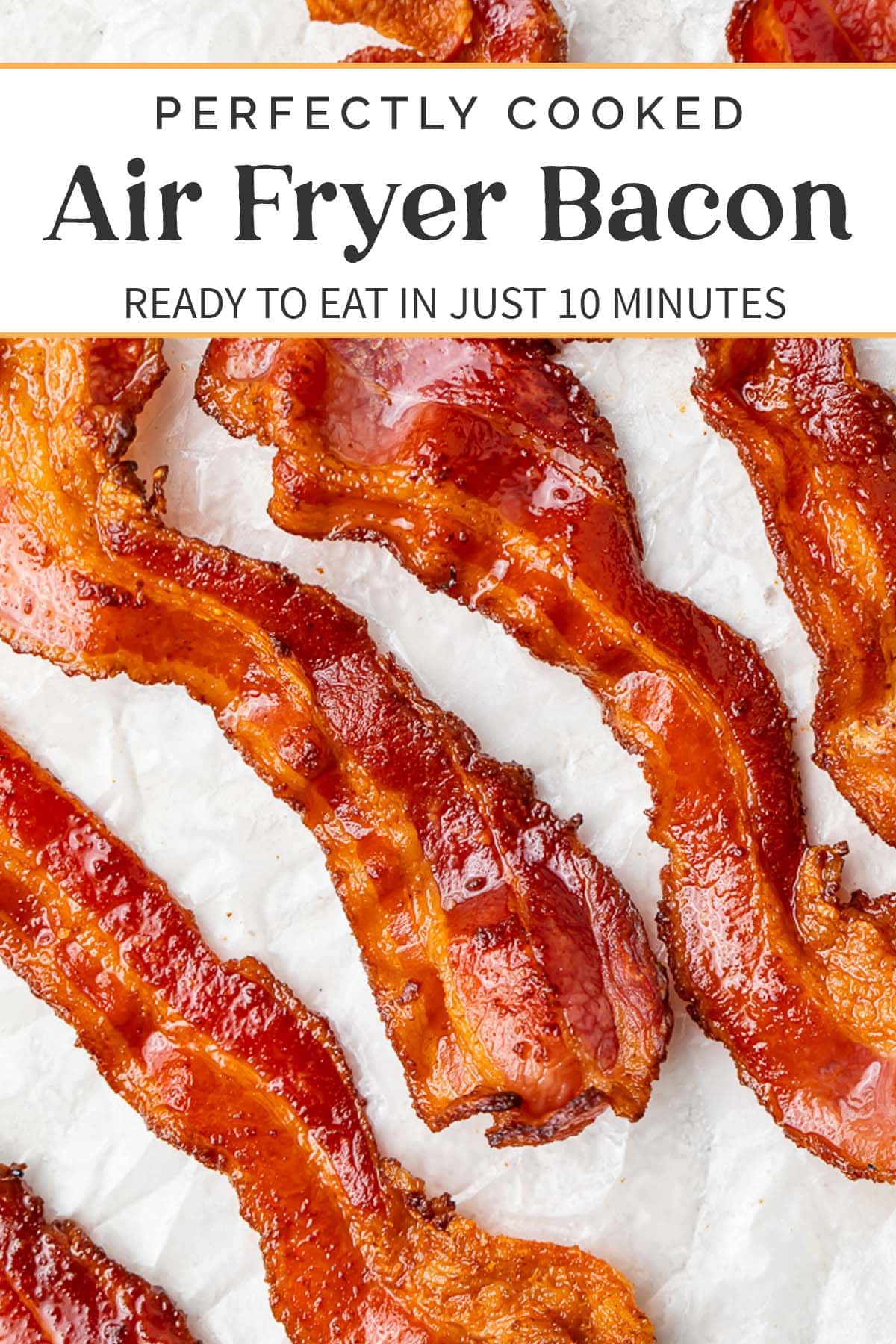 Pin graphic for air fryer bacon.