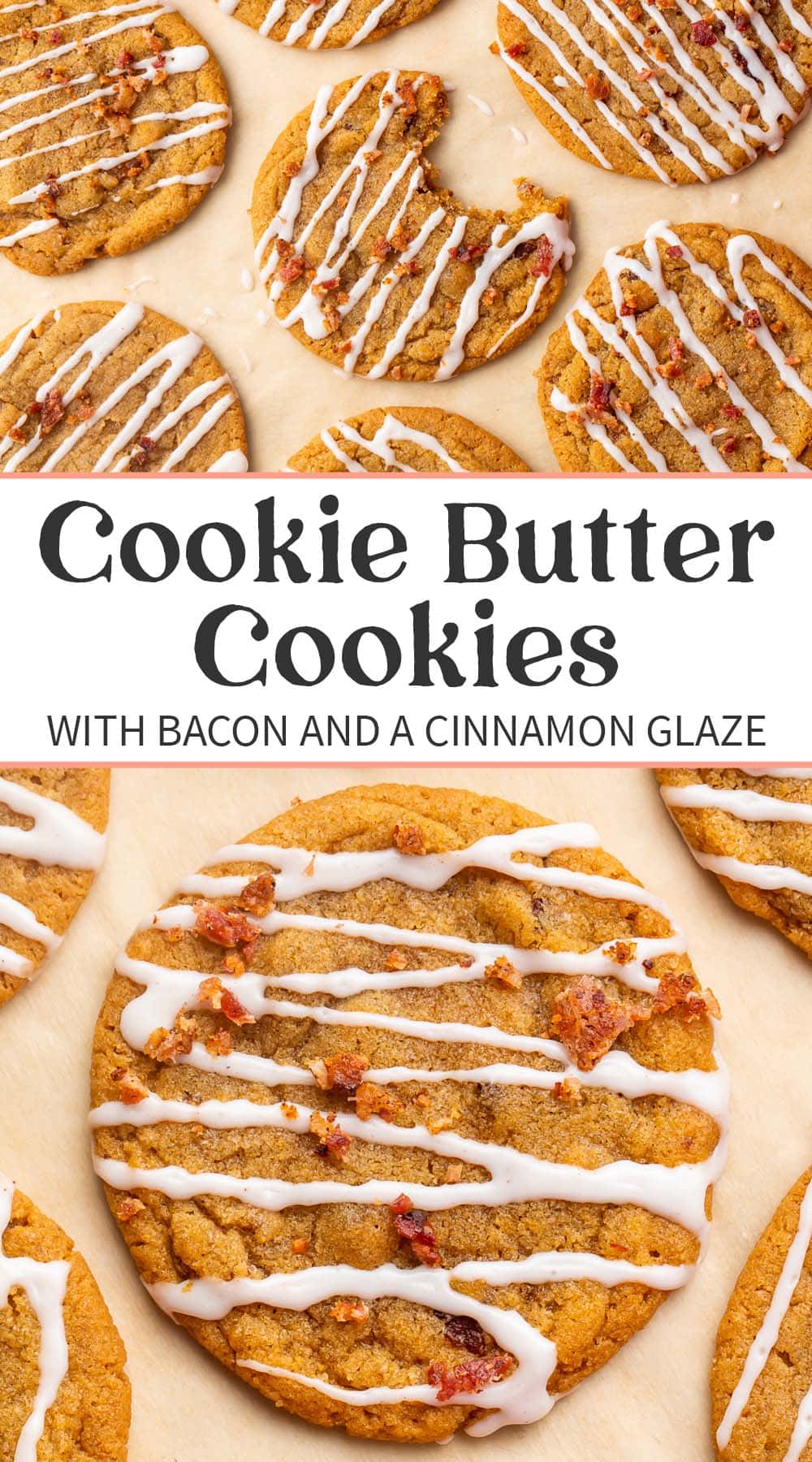 Pin graphic for bacon cookie butter cookies.