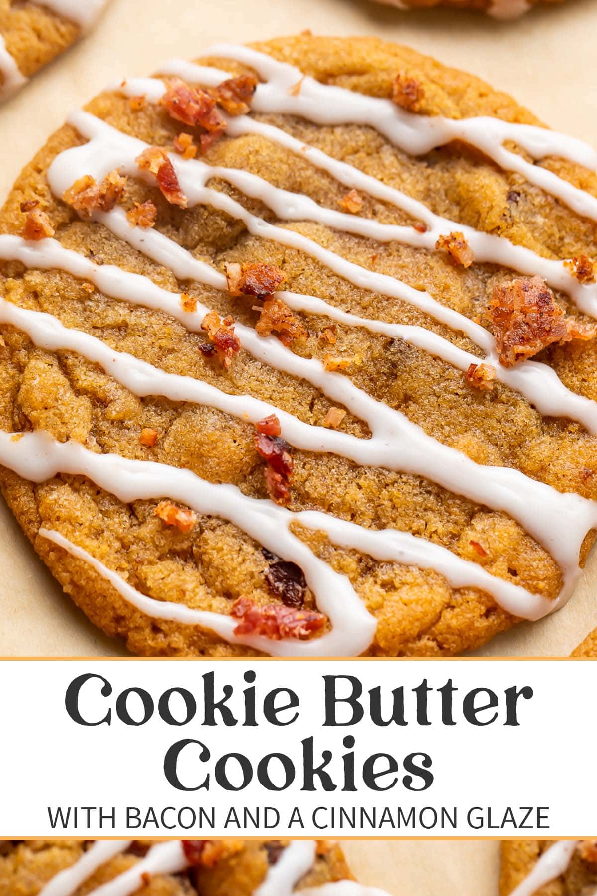 Pin graphic for bacon cookie butter cookies.