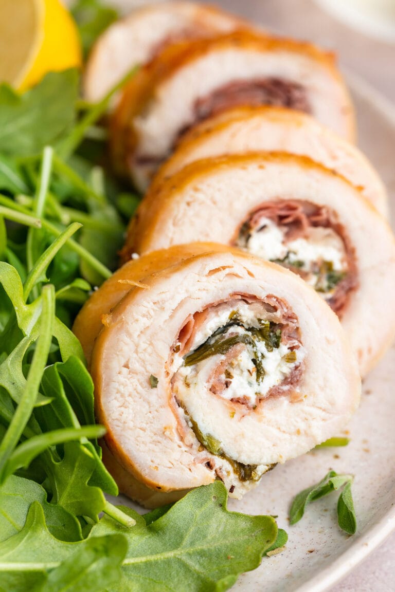 Chicken Roulade with Goat Cheese, Spinach, and Prosciutto