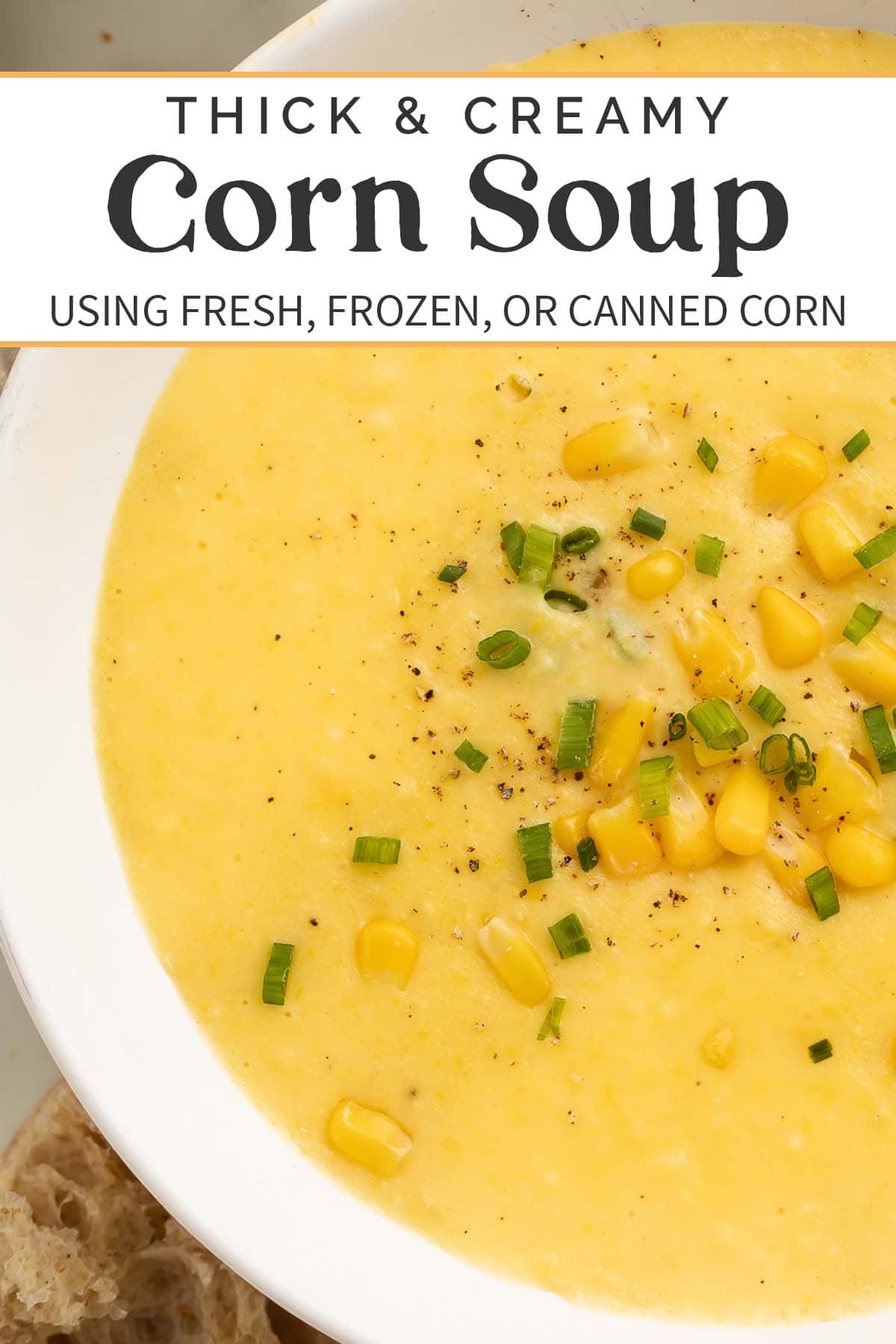 Pin graphic for corn soup.