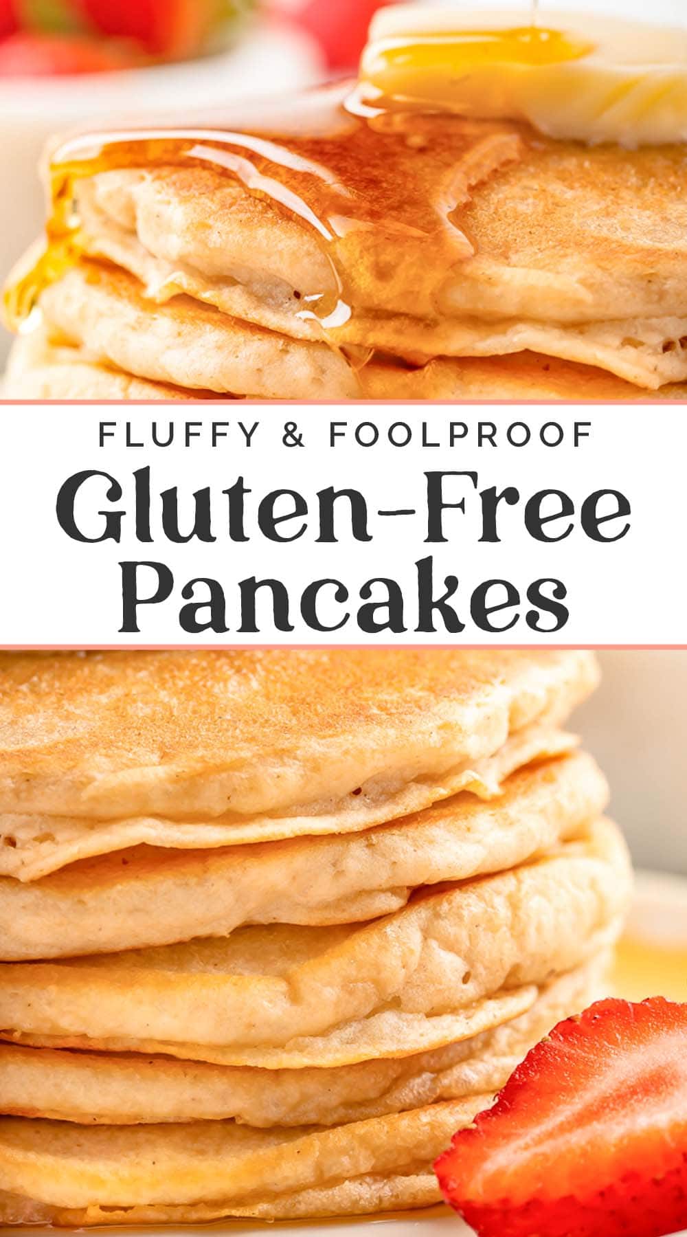 Pin graphic for gluten-free pancakes.