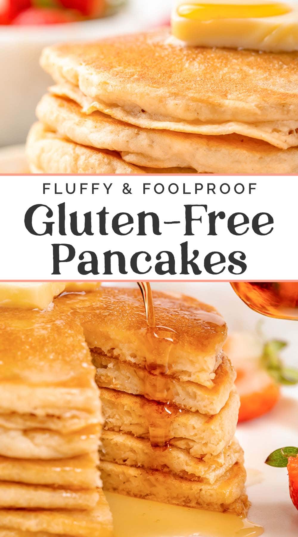 Pin graphic for gluten-free pancakes.