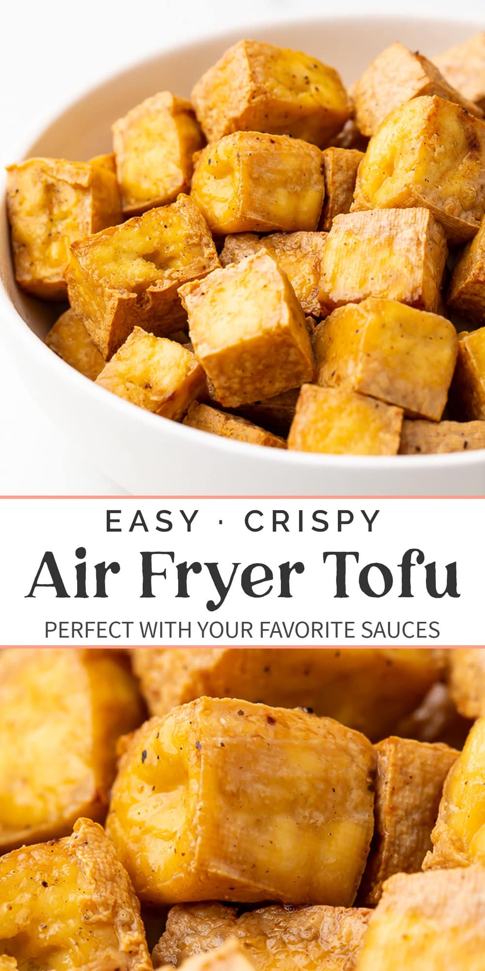 Pin graphic for air fryer tofu.