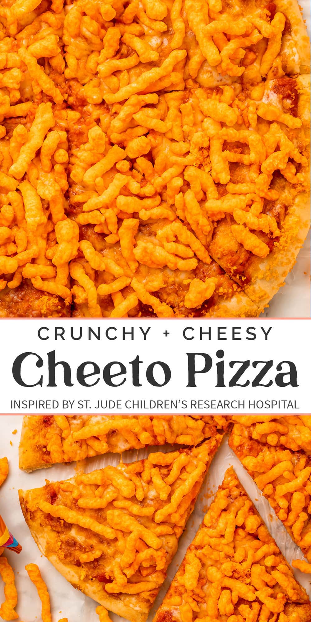 Pin graphic for cheeto pizza.