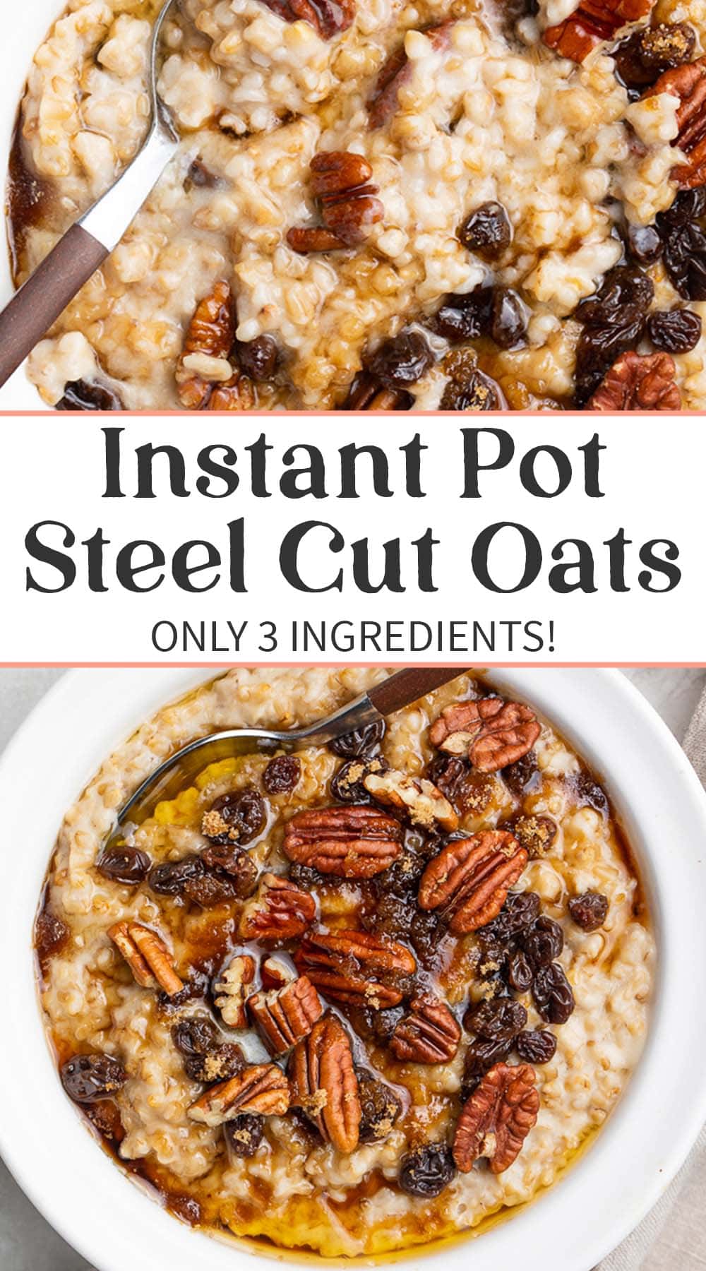 Pin graphic for Instant Pot steel cut oats.