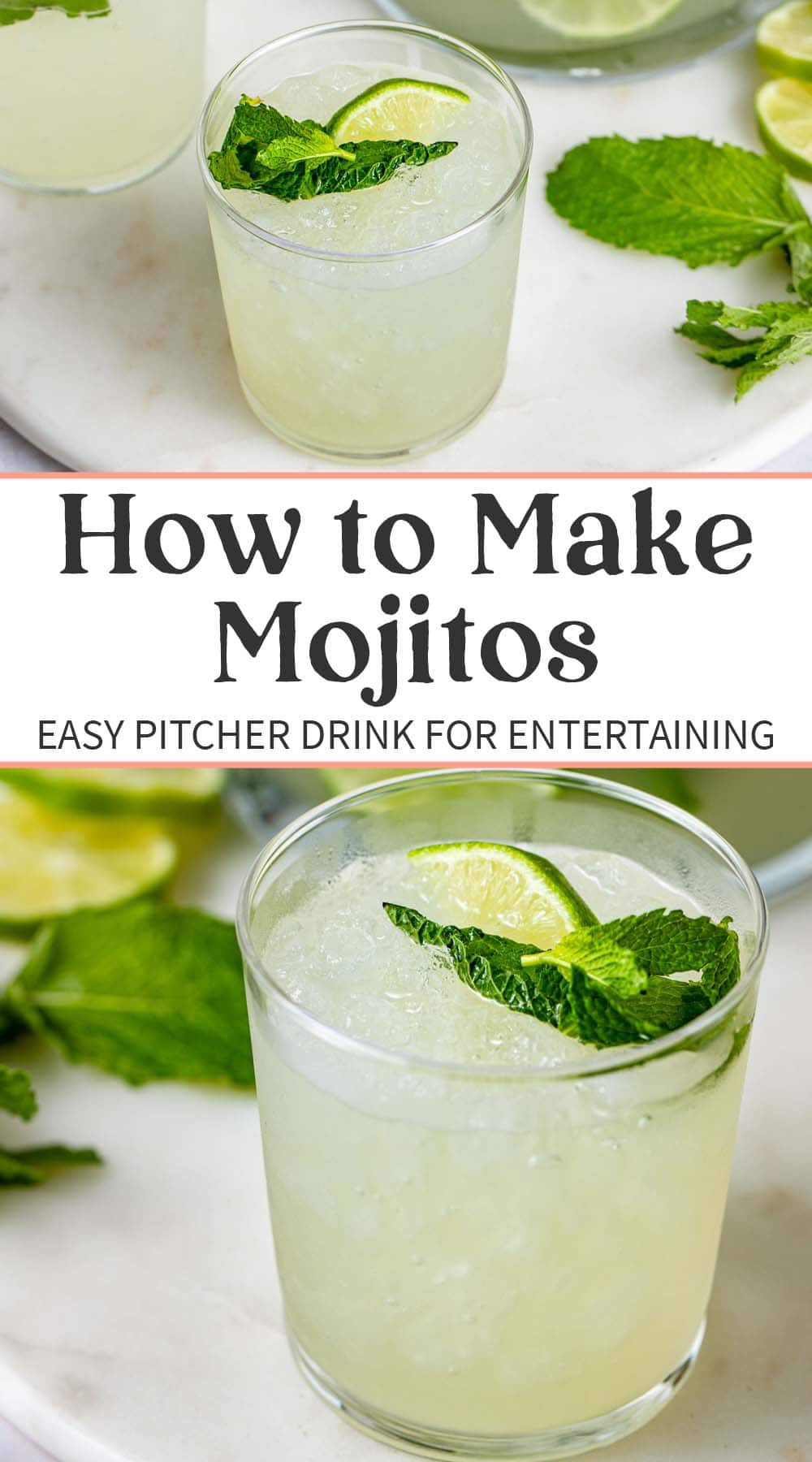 Pin graphic for easy mojito pitcher recipe.