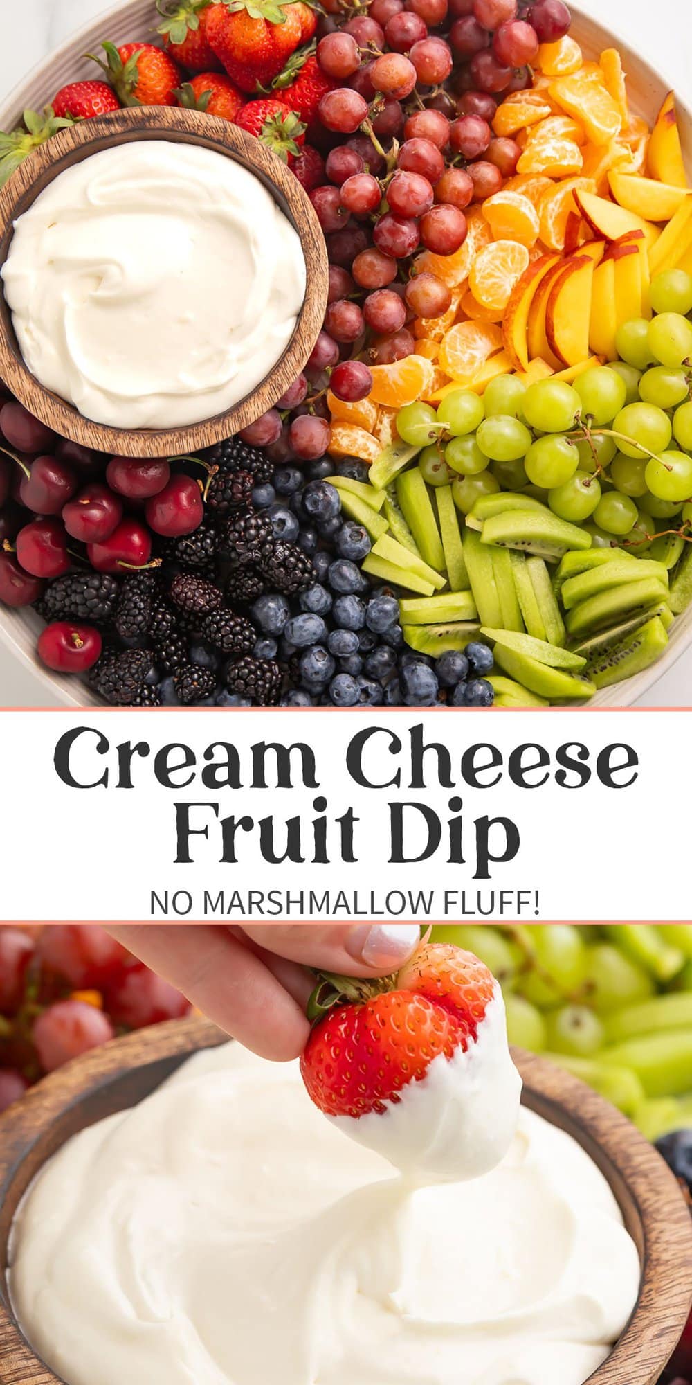 Pin graphic for cream cheese fruit dip.