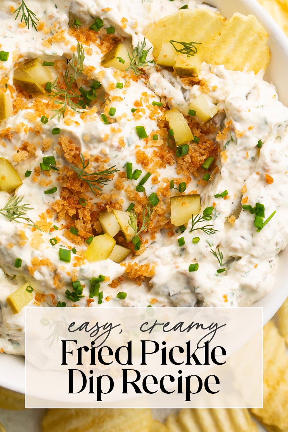 Pin graphic for fried pickle dip.