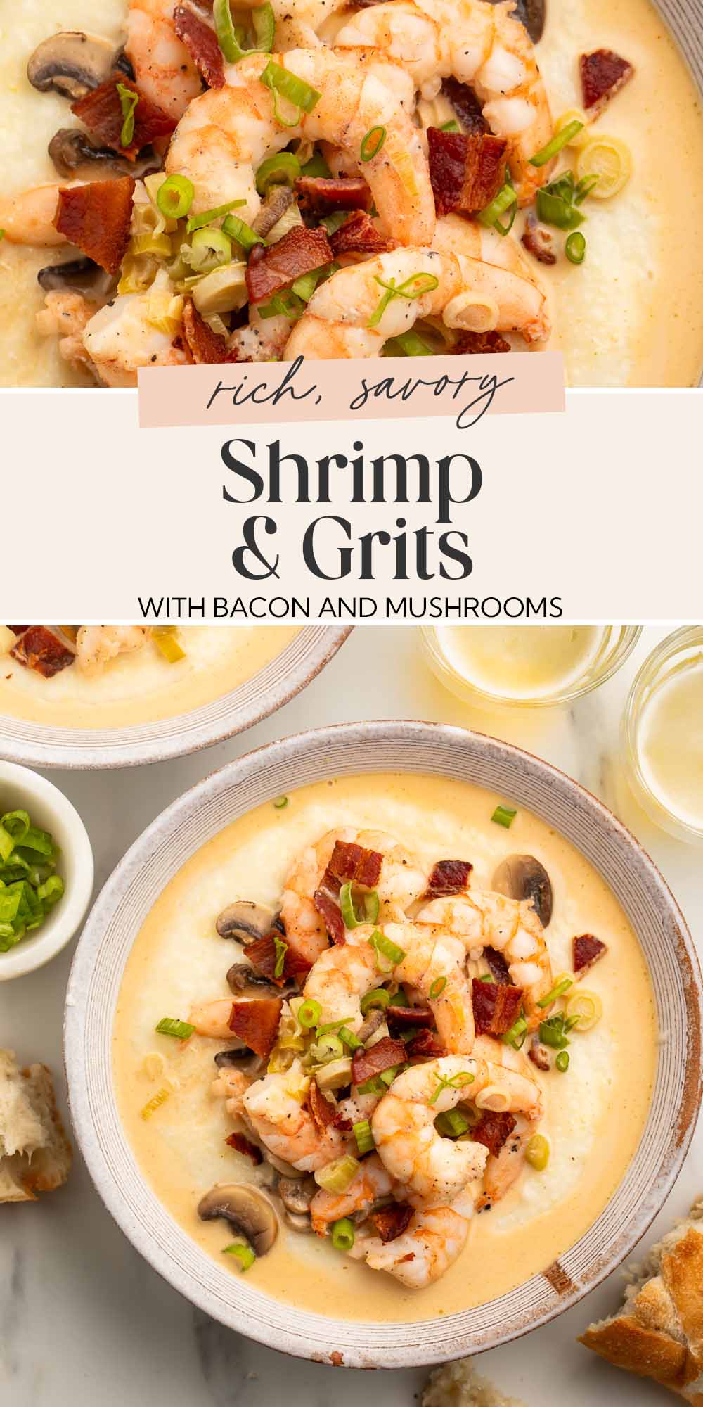 Pin graphic for shrimp and grits.