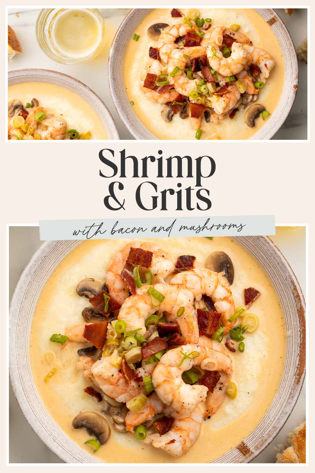 Pin graphic for shrimp and grits.