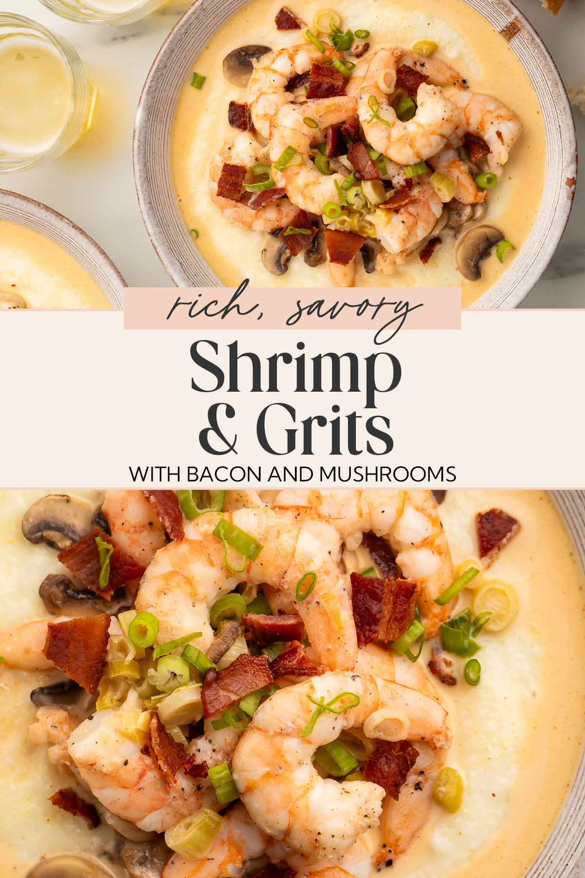 Pin graphic for shrimp and grits.