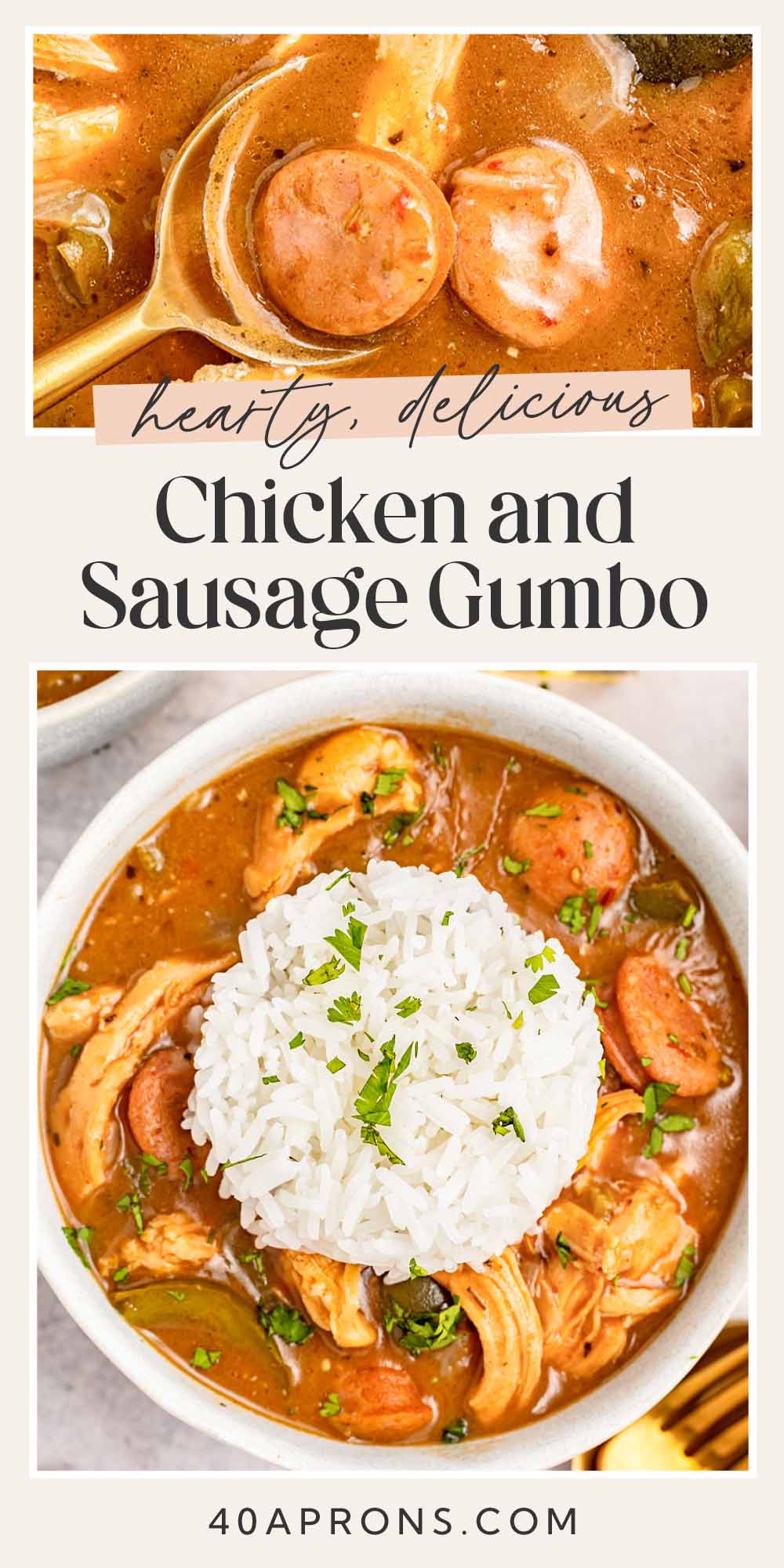 Pin graphic for chicken and sausage gumbo.