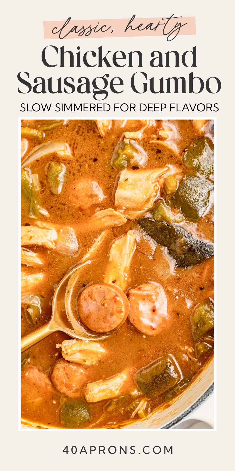 Pin graphic for chicken and sausage gumbo.