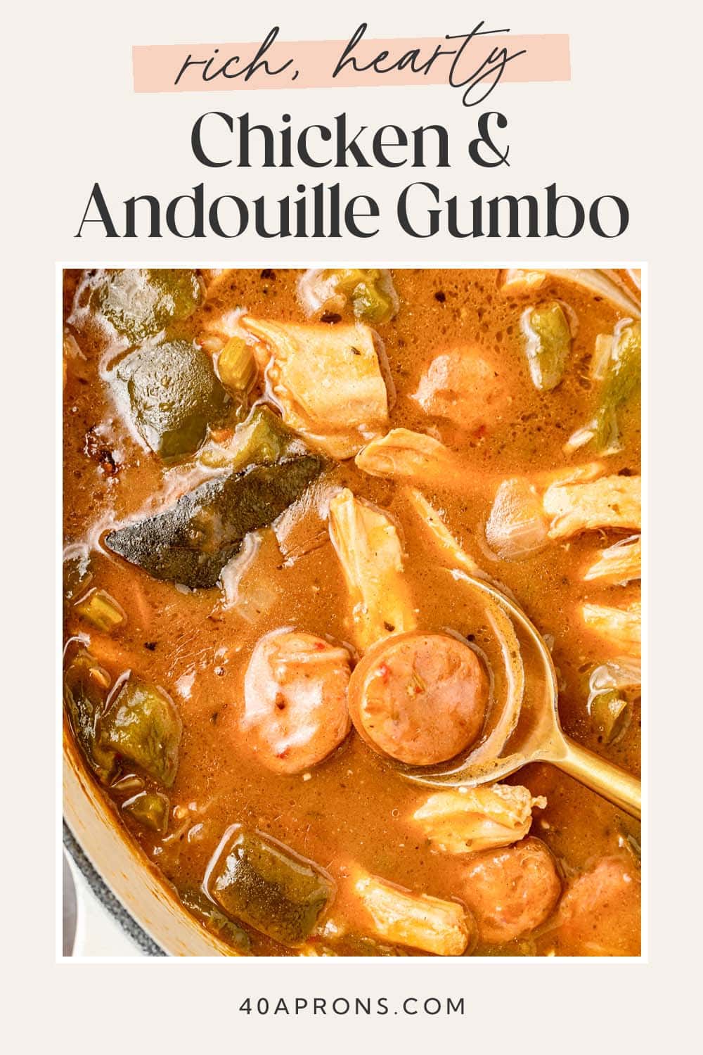 Pin graphic for chicken and sausage gumbo.