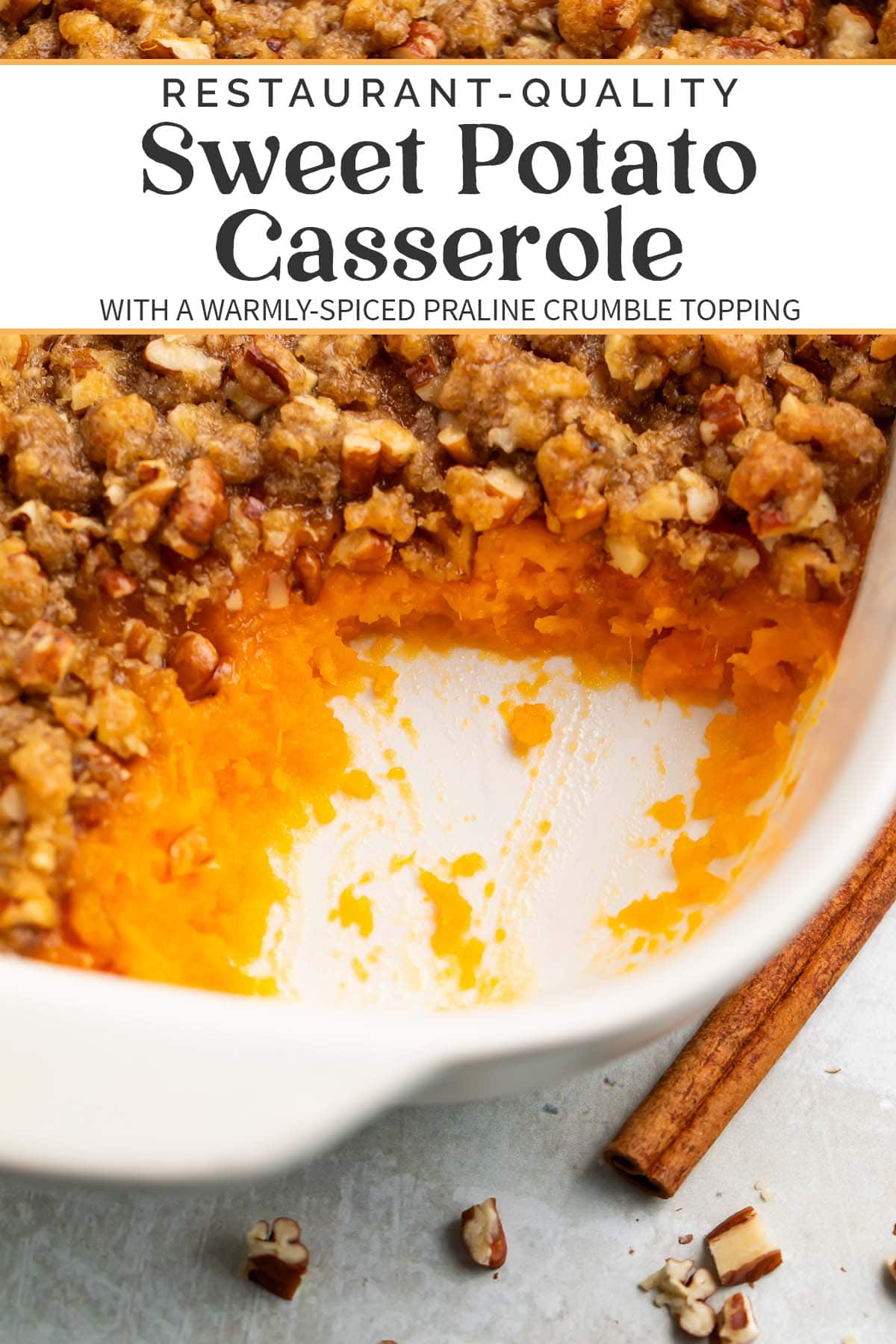 Pin graphic for Ruth's Chris sweet potato casserole.
