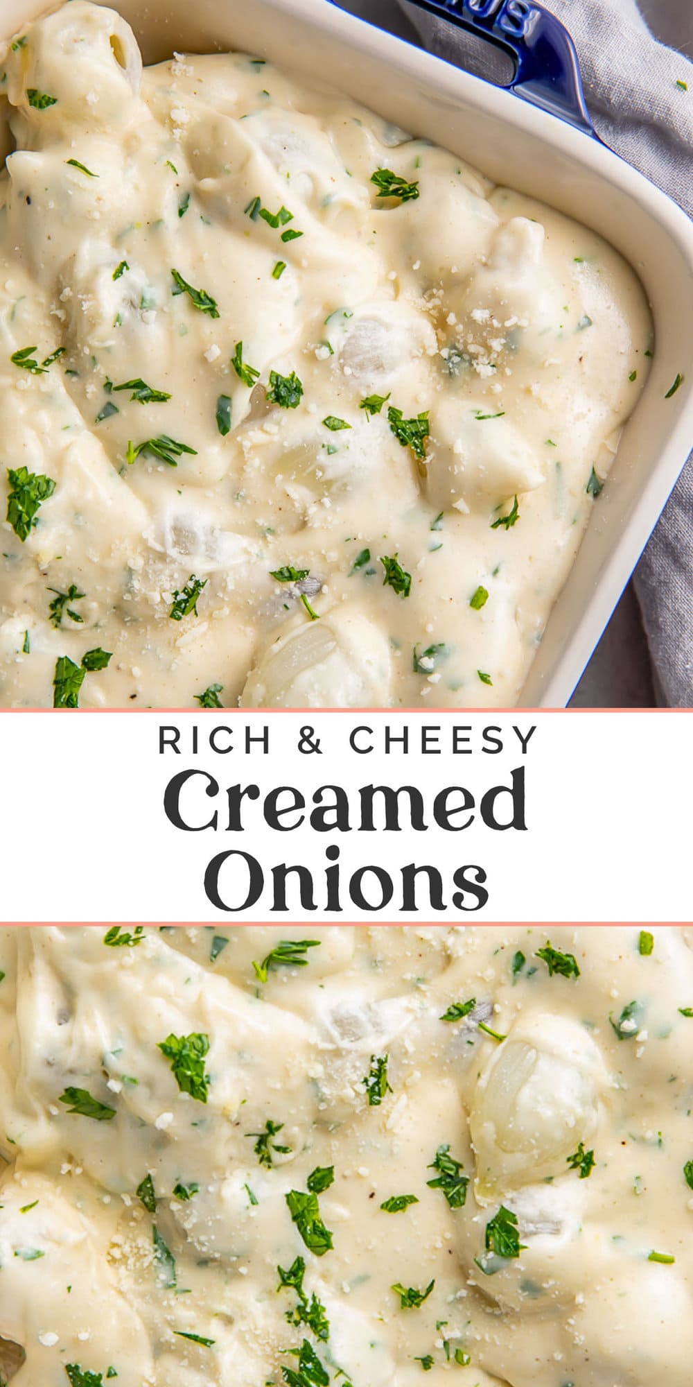 Pin graphic for creamed onions.