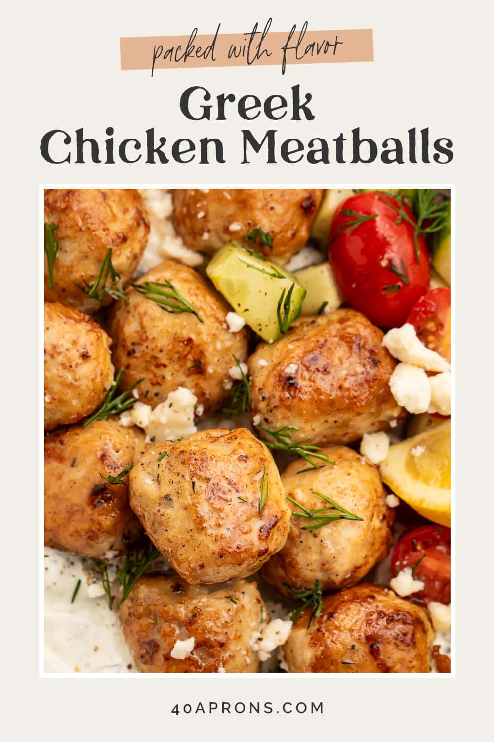 Pin graphic for Greek chicken meatballs.
