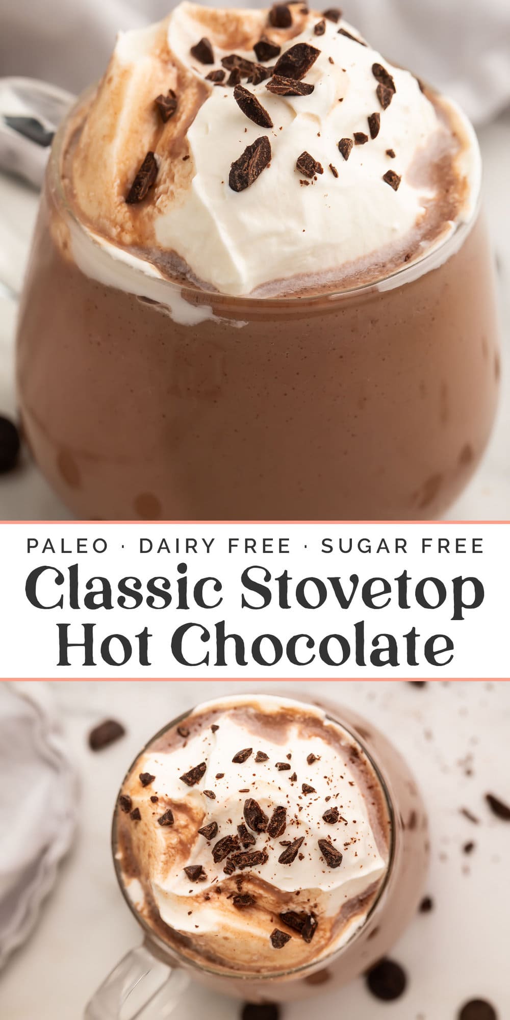 Pin graphic for paleo hot chocolate.