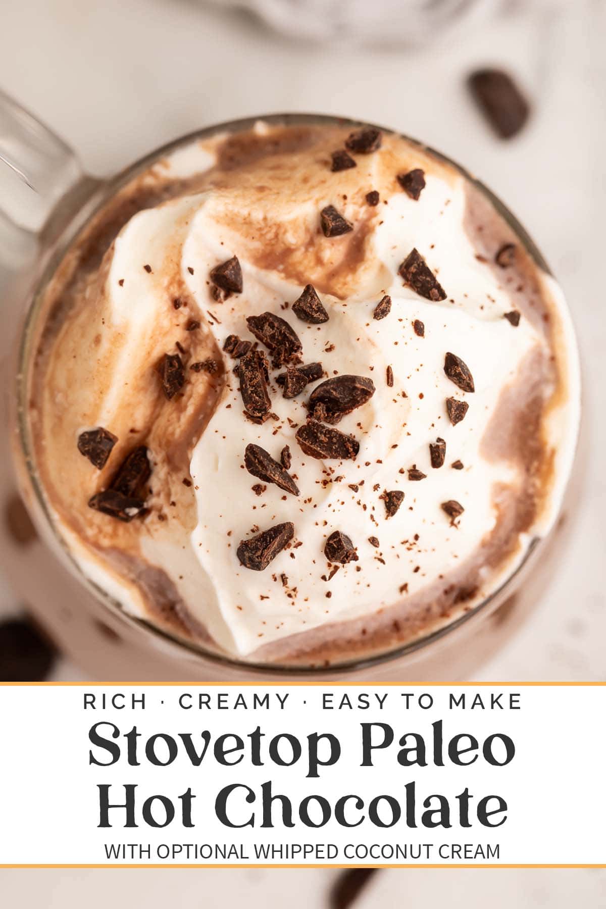 Pin graphic for paleo hot chocolate.
